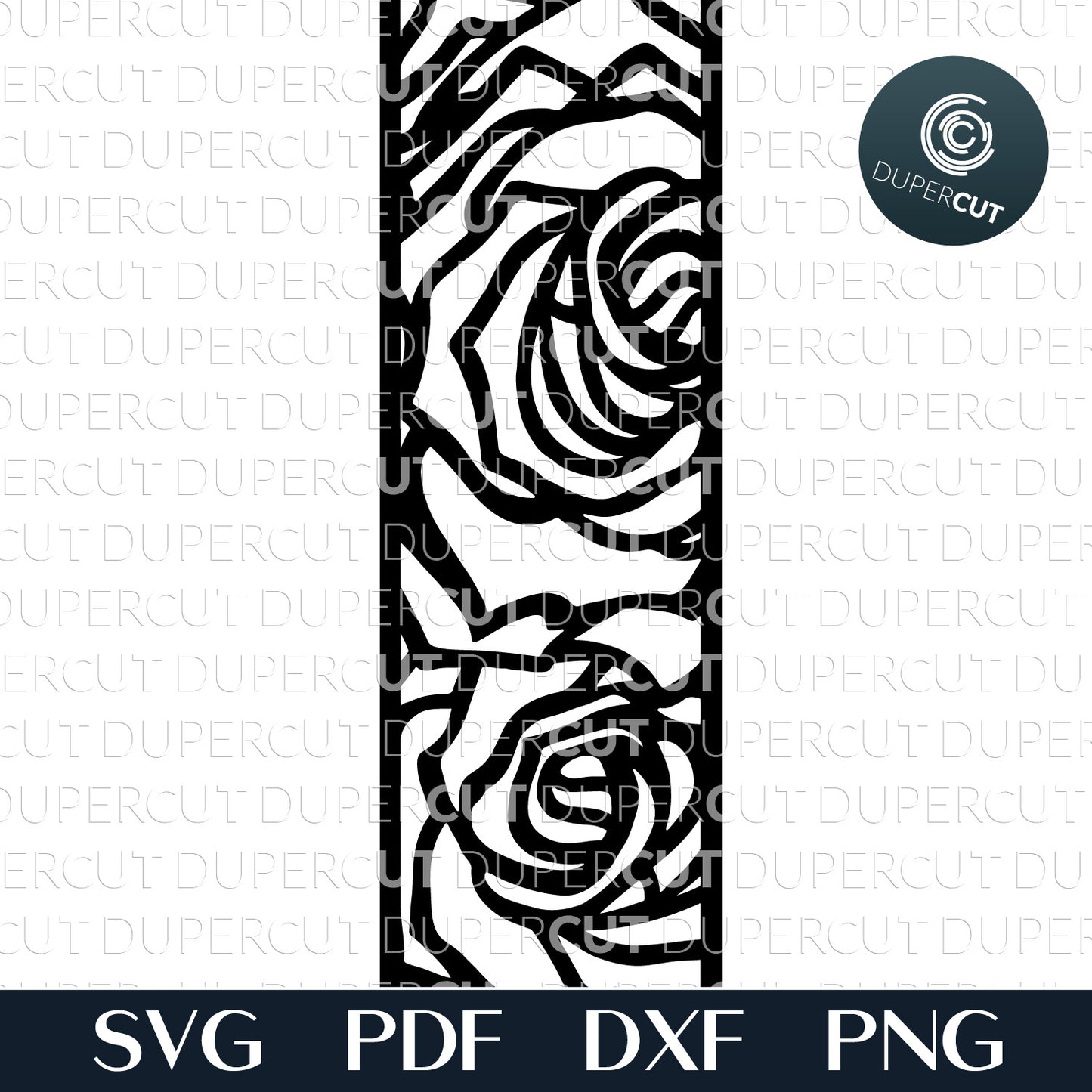 DIY roses detailed bookmark - SVG DXF vector files for laser cutting machines, Glowforge, Cricut, Silhouette, CNC plasma machines by www.DuperCut.com