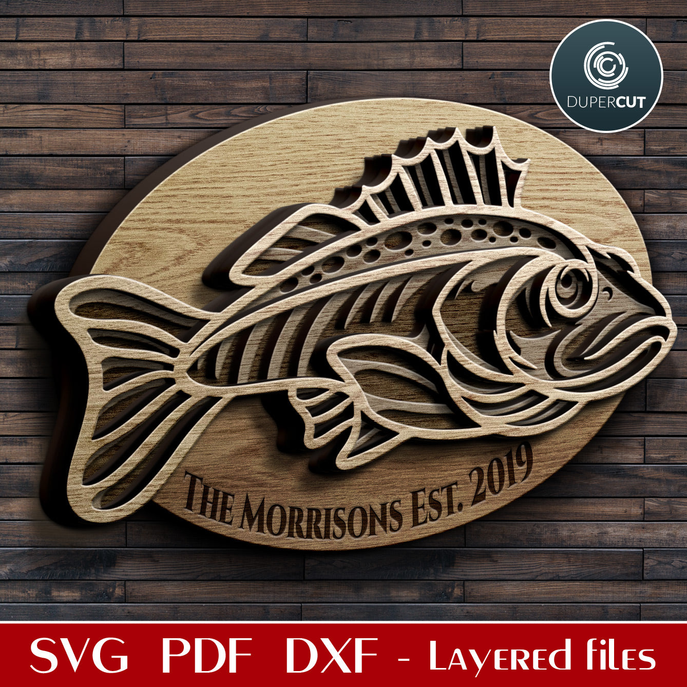 Fish plaque mount, personalized diy wooden gift for dad, love fishing cabin decor, layered SVG DXF laser cutting files for Glowforge, Cricut, CNC plasma pattern by www.DuperCut.com