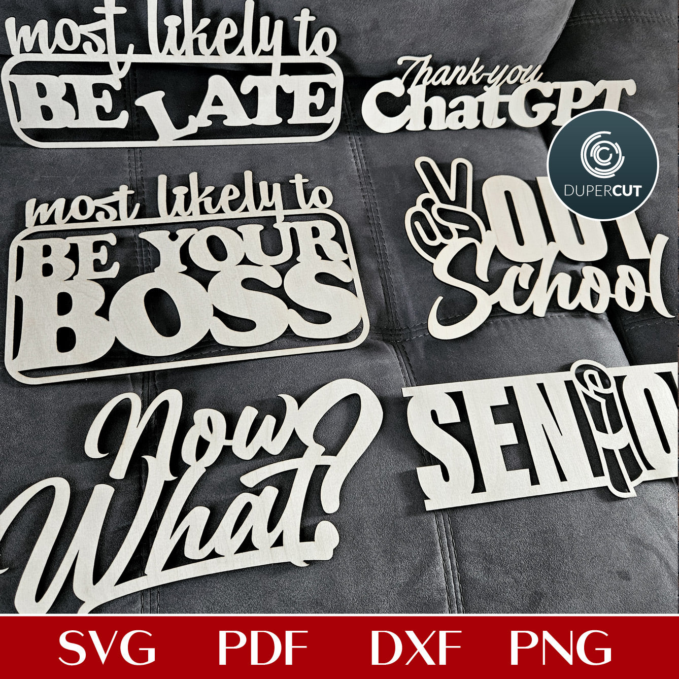 Graduation funny cake toppers and props digital files, funny cake toppers SVG DXF template for laser Glowforge, Cricut, Xtool, CNC plasma machines by www.DuperCut.com