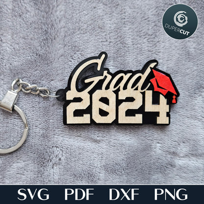 Grad 2024 layered keychain, personalized add custom name - SVG DXF vector files for laser cutting, cricut, xtool, CNC plasma machines by www.dupercut.com