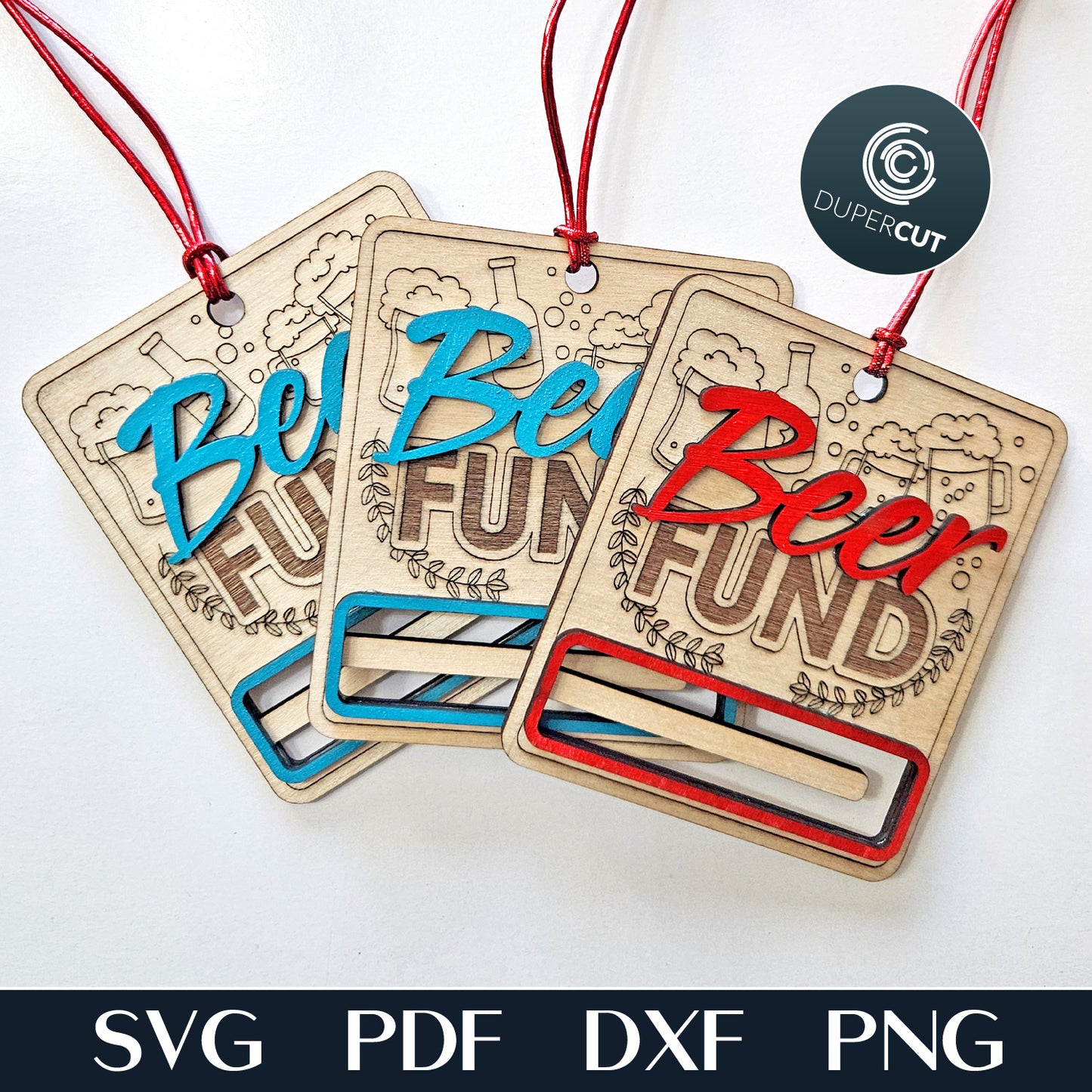 Beer drinker gift money holder Christmas ornament, personalized gift, laser cut vector SVG files template for Glowforge, Xtool, Falcon, Cricut, CNC plasma machines by www.DuperCut.com