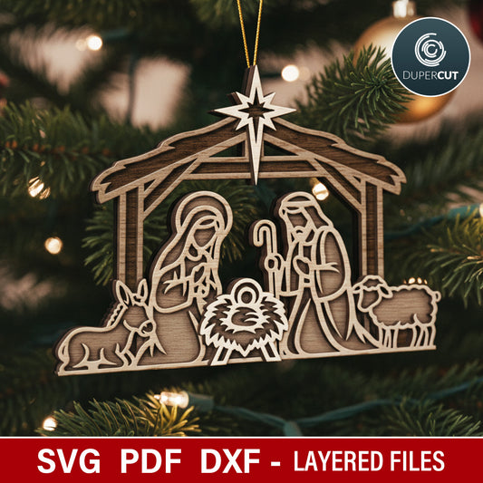 3d Christmas Nativity Scene layered vector files for laser cutting SVG DXF template for Glowforge, Xtool, CNC plasma machines by www.DuperCut.com
