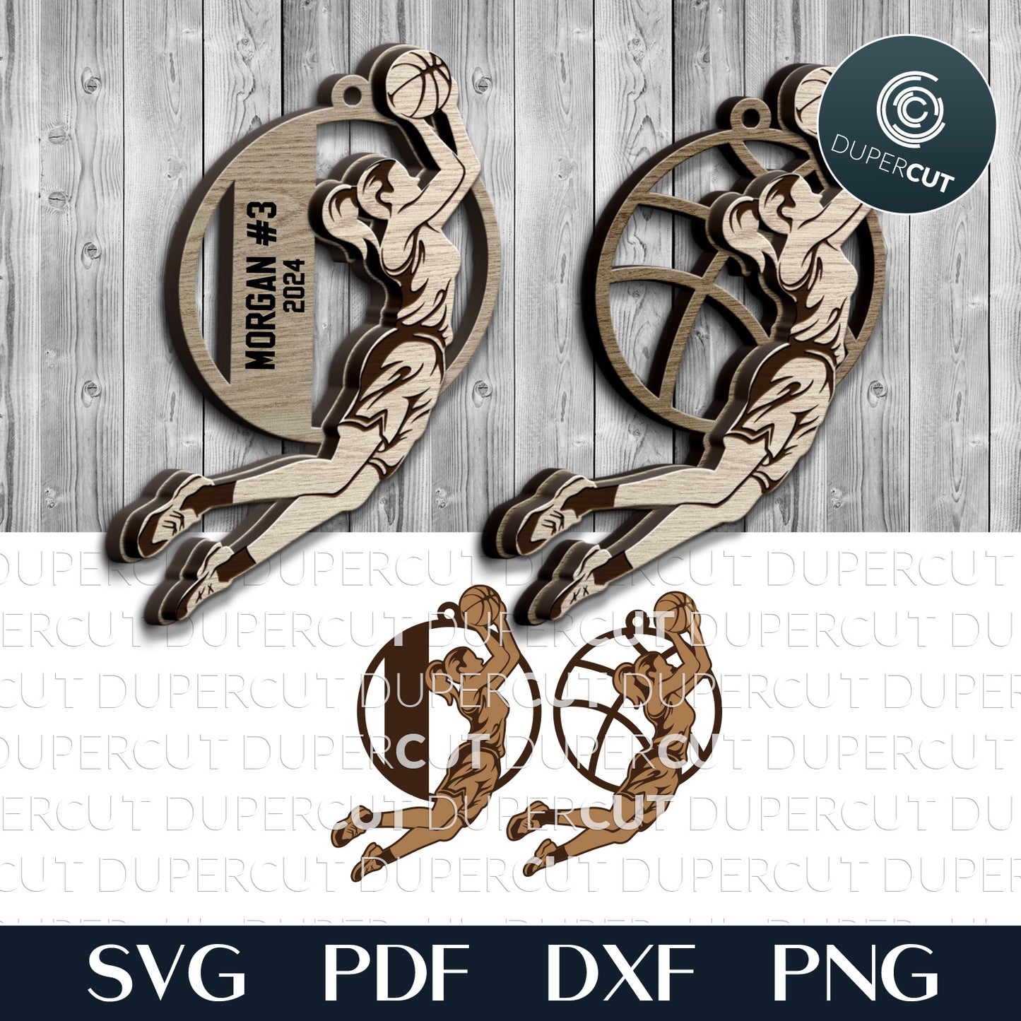 Sports Christmas ornaments, girls basketball personalized SVG layered files for Glowforge, Cricut, Xtool, laser cutting machines CNC plasma by www.DuperCut.com