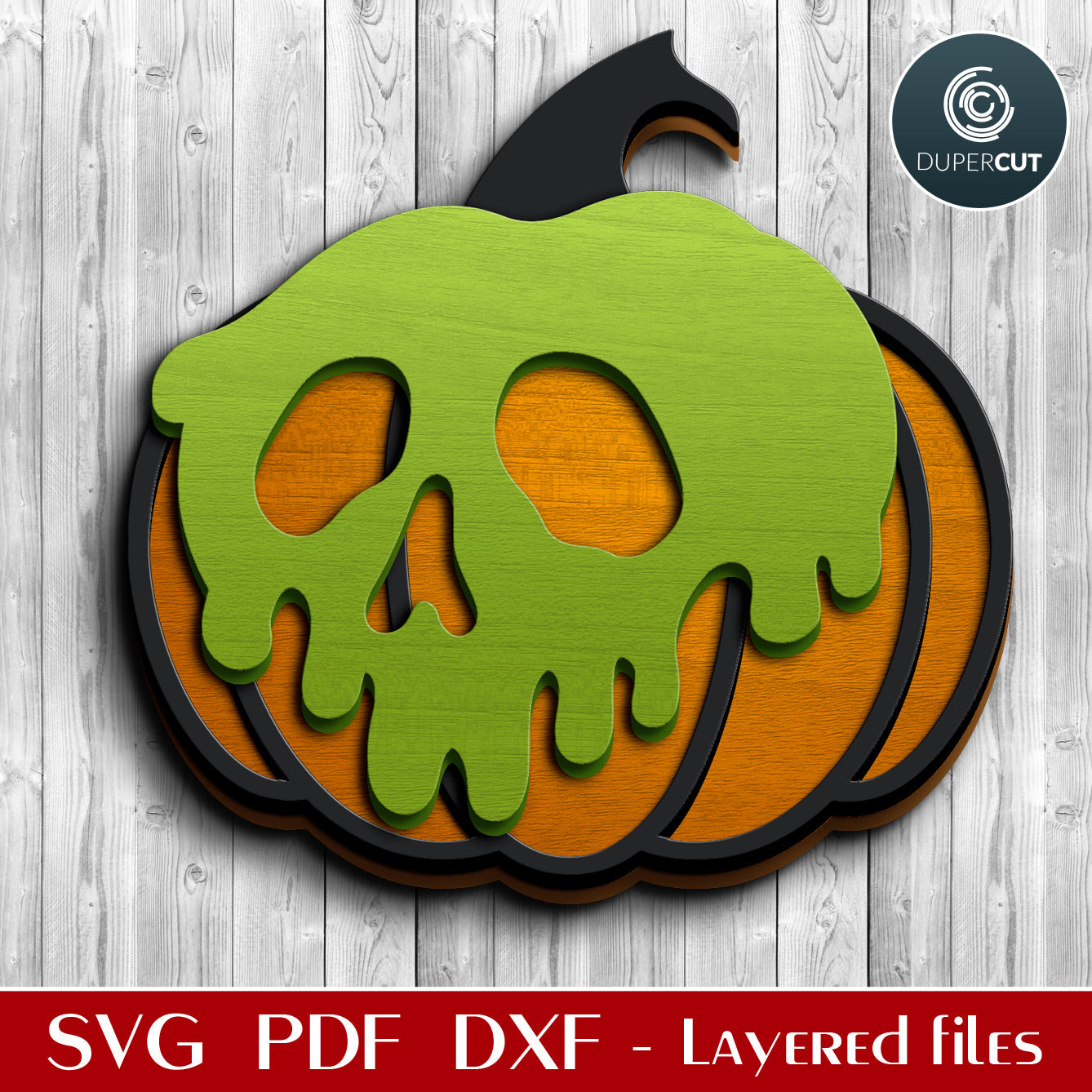 Poison Pumpkin apple Halloween character - SVG DXF layered cut files for Glowforge, X-tool, Cricut, laser CNC Plasma by www.DuperCut.com