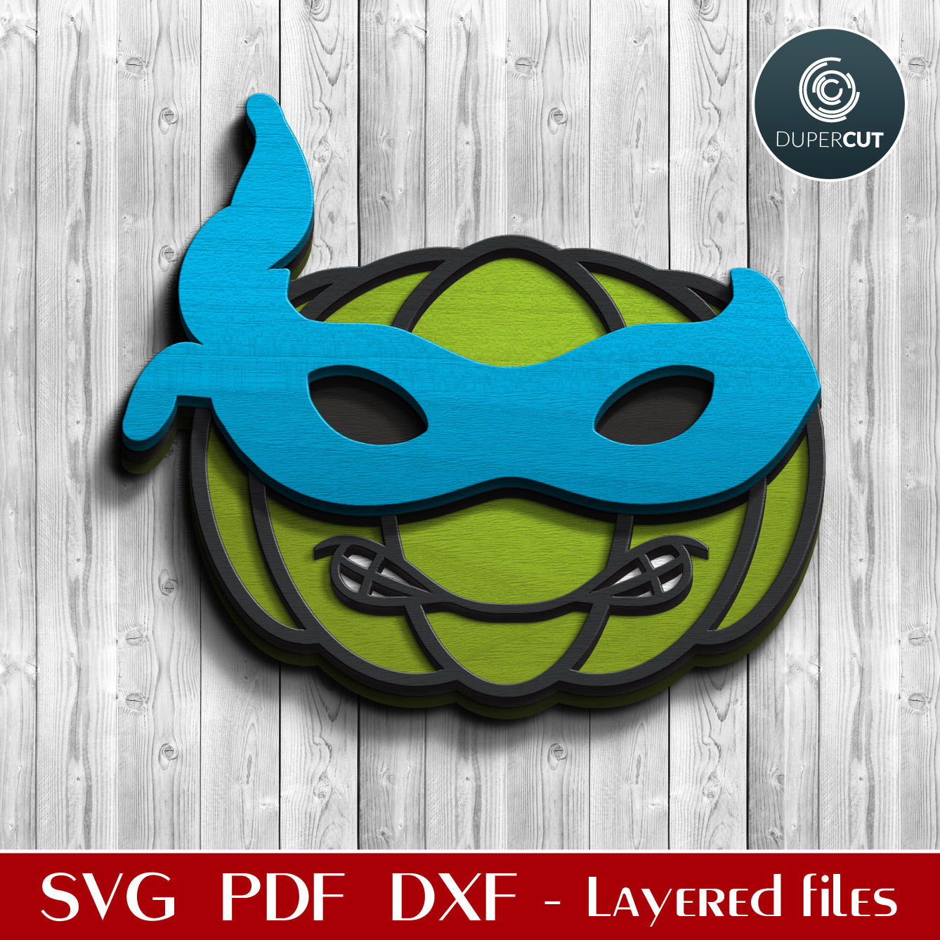 Ninja turtle Leonardo pumpkin character - cute Halloween decoration door hanger - SVG DXF vector files for laser cutting machines, scroll saw pattern, Glowforge, xtool, cricut, CNC plasma machines by www.DuperCut.com