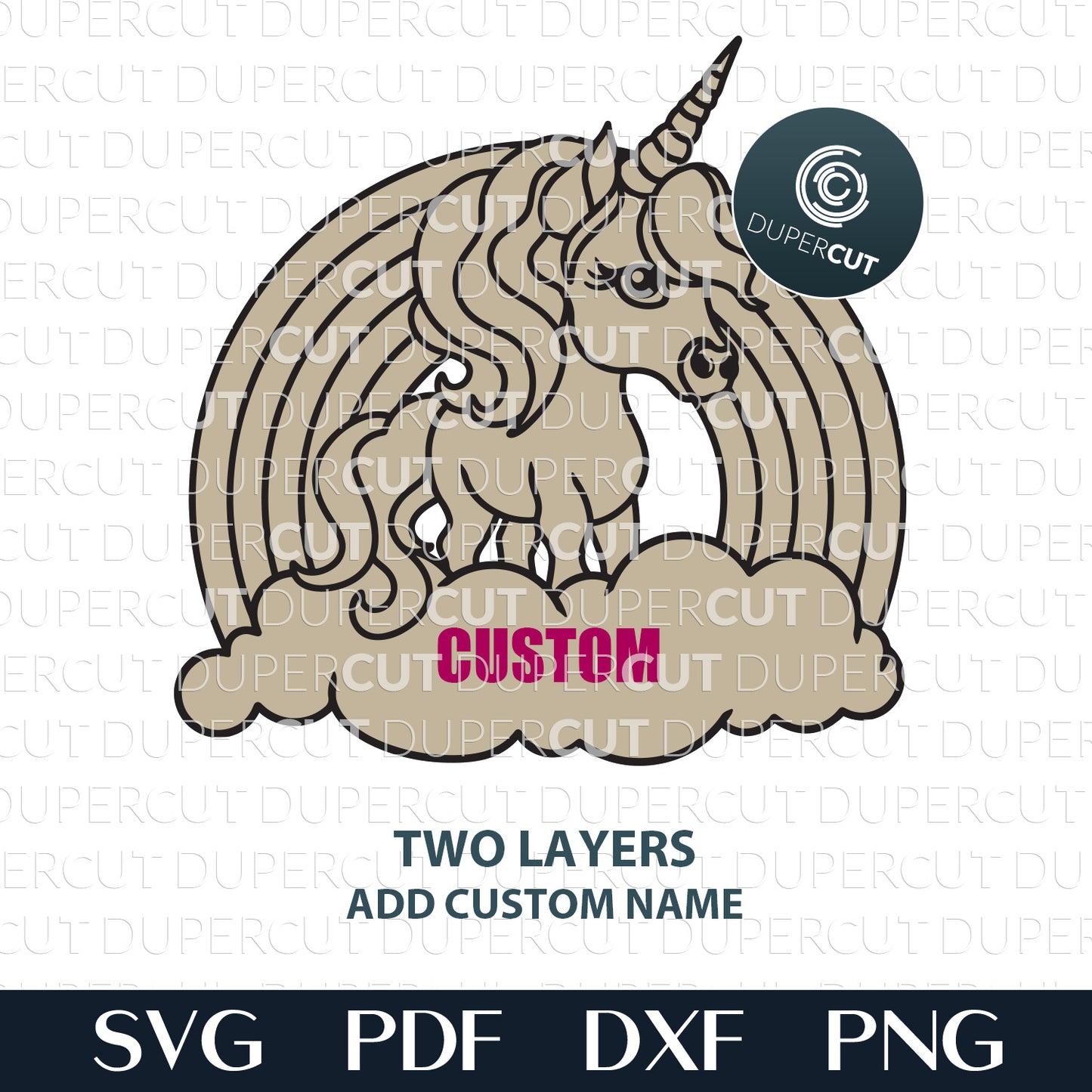 Cute unicorn with rainbow - SVG DXF vector laser cutting files for Glowforge, Cricut, Silhouette, CNC plasma machines by www.DuperCut.com