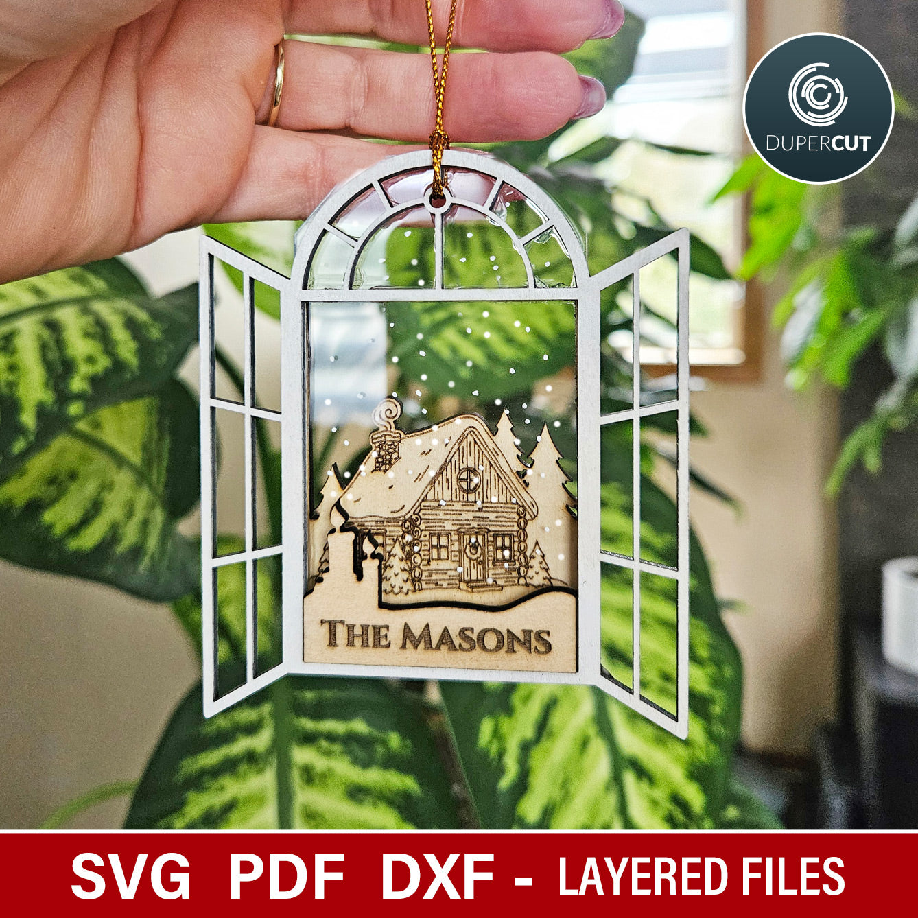 Open window Christmas ornaments, SVG file vector template for laser cutting Glowforge, Xtool, Cricut, CNC plasma machines by www.DuperCut.com