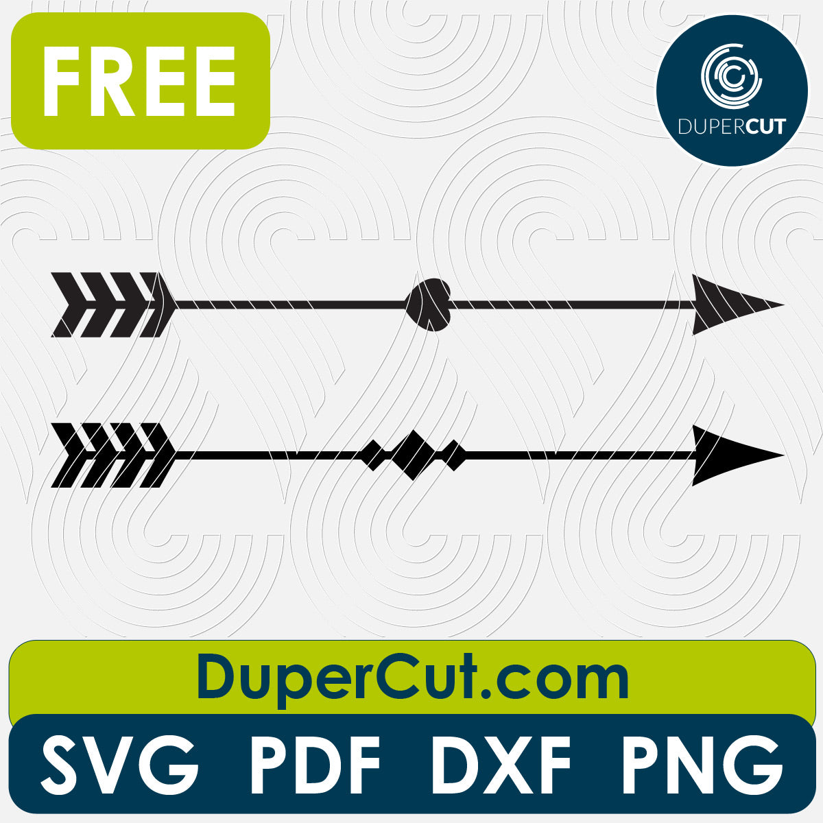 Simple arrows - free SVG PNG DXF vector files for laser and blade cutting machines. Glowforge, Cricut, Silhouette cameo templates by www.DuperCut.com