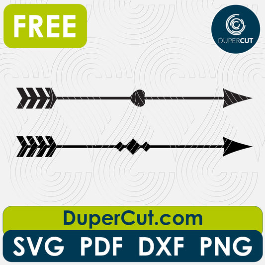 Simple arrows - free SVG PNG DXF vector files for laser and blade cutting machines. Glowforge, Cricut, Silhouette cameo templates by www.DuperCut.com