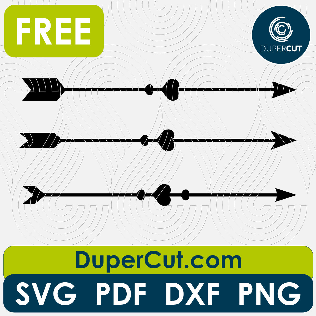 Simple arrows - free SVG PNG DXF vector files for laser and blade cutting machines. Glowforge, Cricut, Silhouette cameo templates by www.DuperCut.com