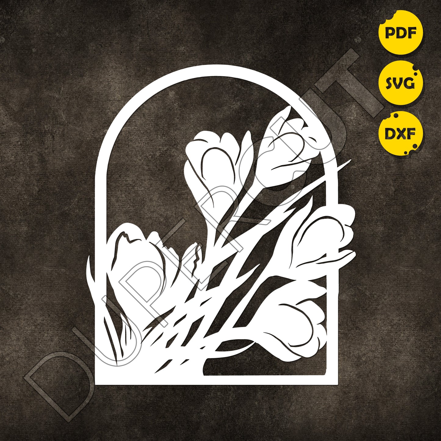 Paper cutting template - Crocus Flowers Silhouette