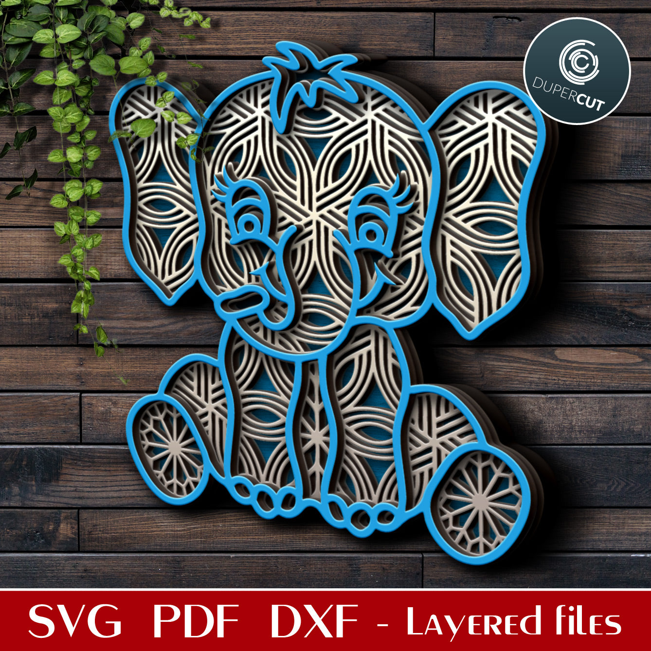 Cute Baby Elephant - SVG PDF DXF layered laser cutting files for Glowforge, Cricut, Silhouette Cameo, CNC plasma machines