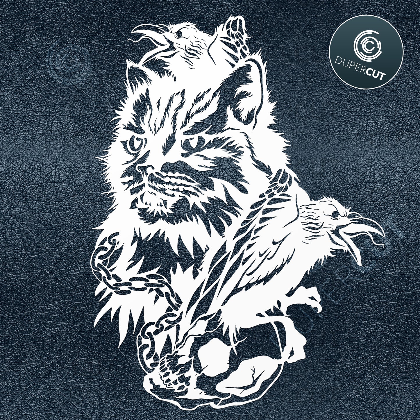 Papercutting Template - Black Cat with Ravens and Skull