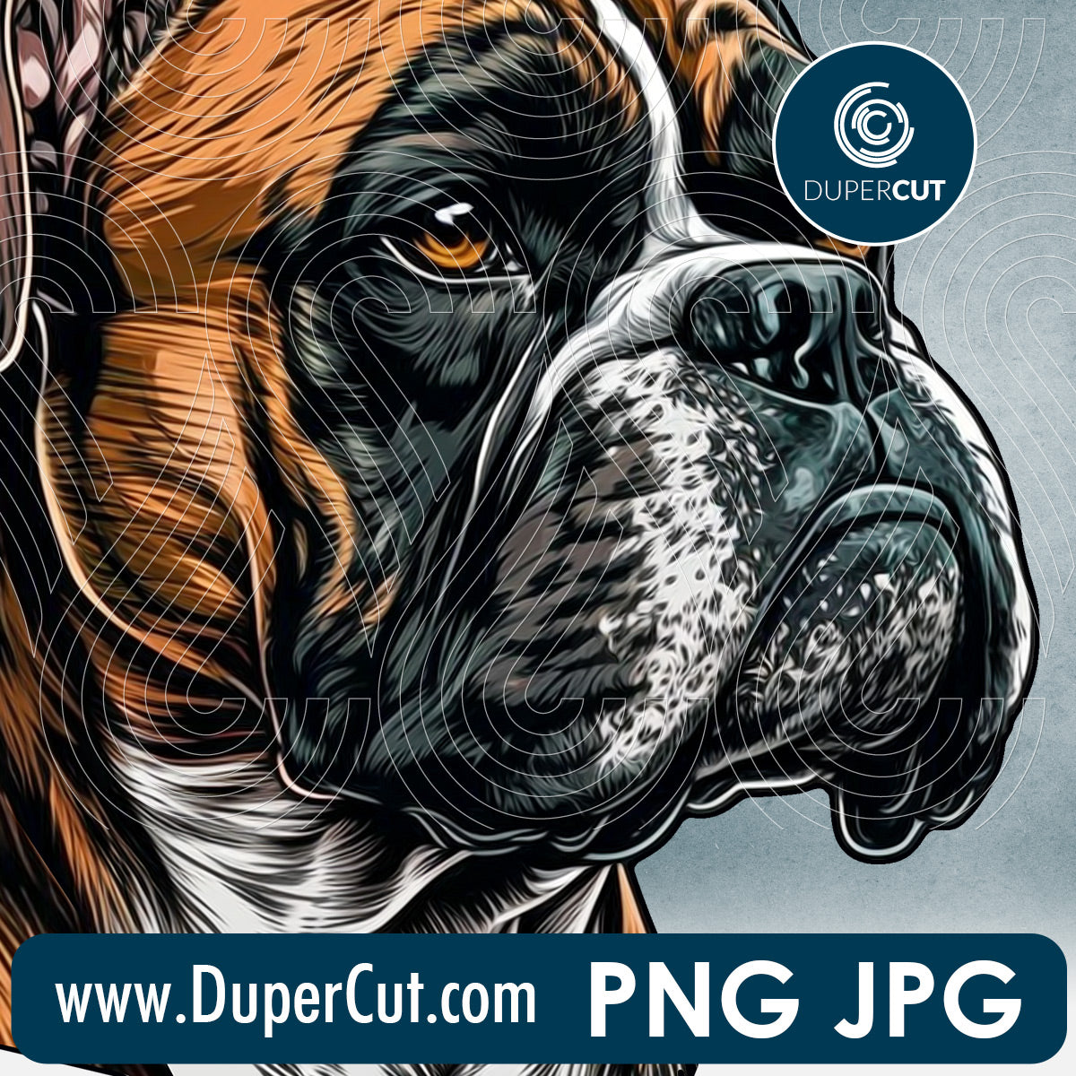 Boxer dog breed - JPG PNG file transparent background, high res pattern for sublimation, print on demand by www.dupercut.com