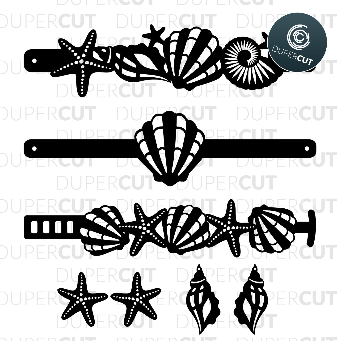 DIY Leather Jewelry Making Template - Seashell bracelet, Seashells earrings
