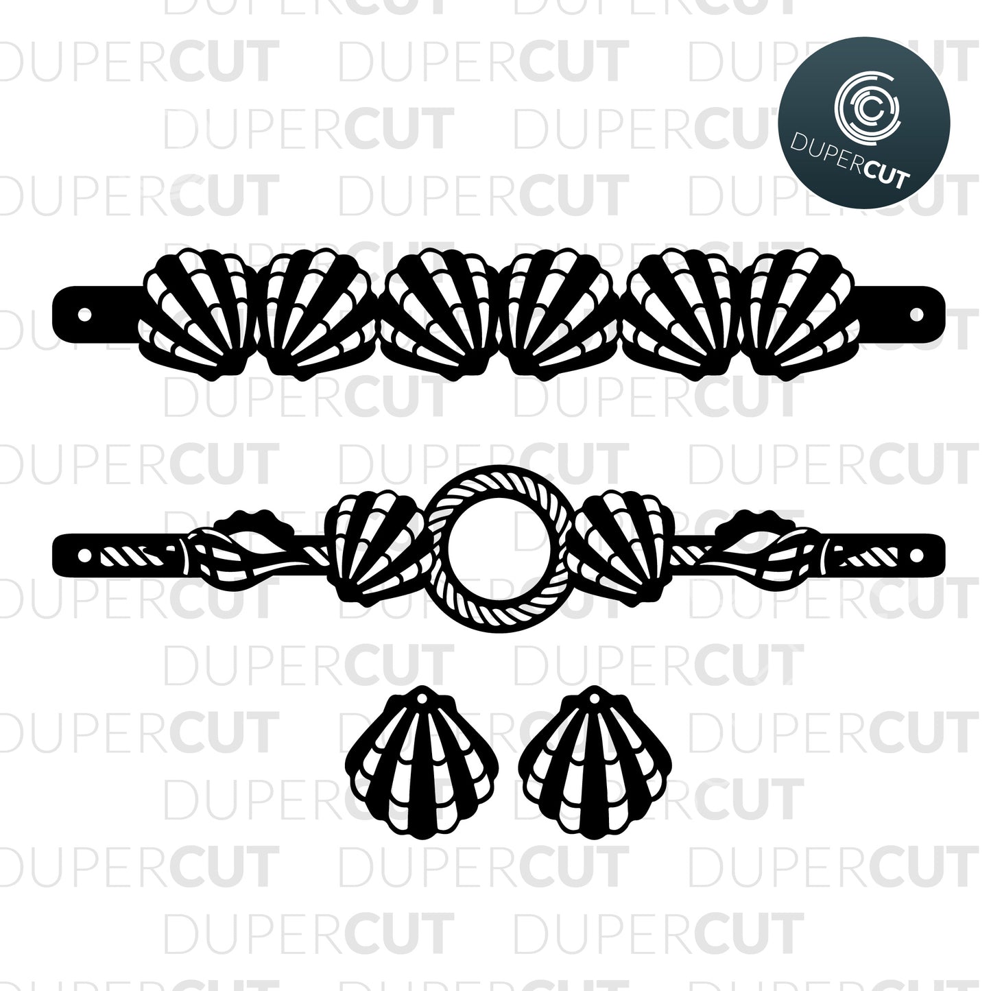 DIY Leather Jewelry Making Template - Seashell bracelet, Seashells earrings