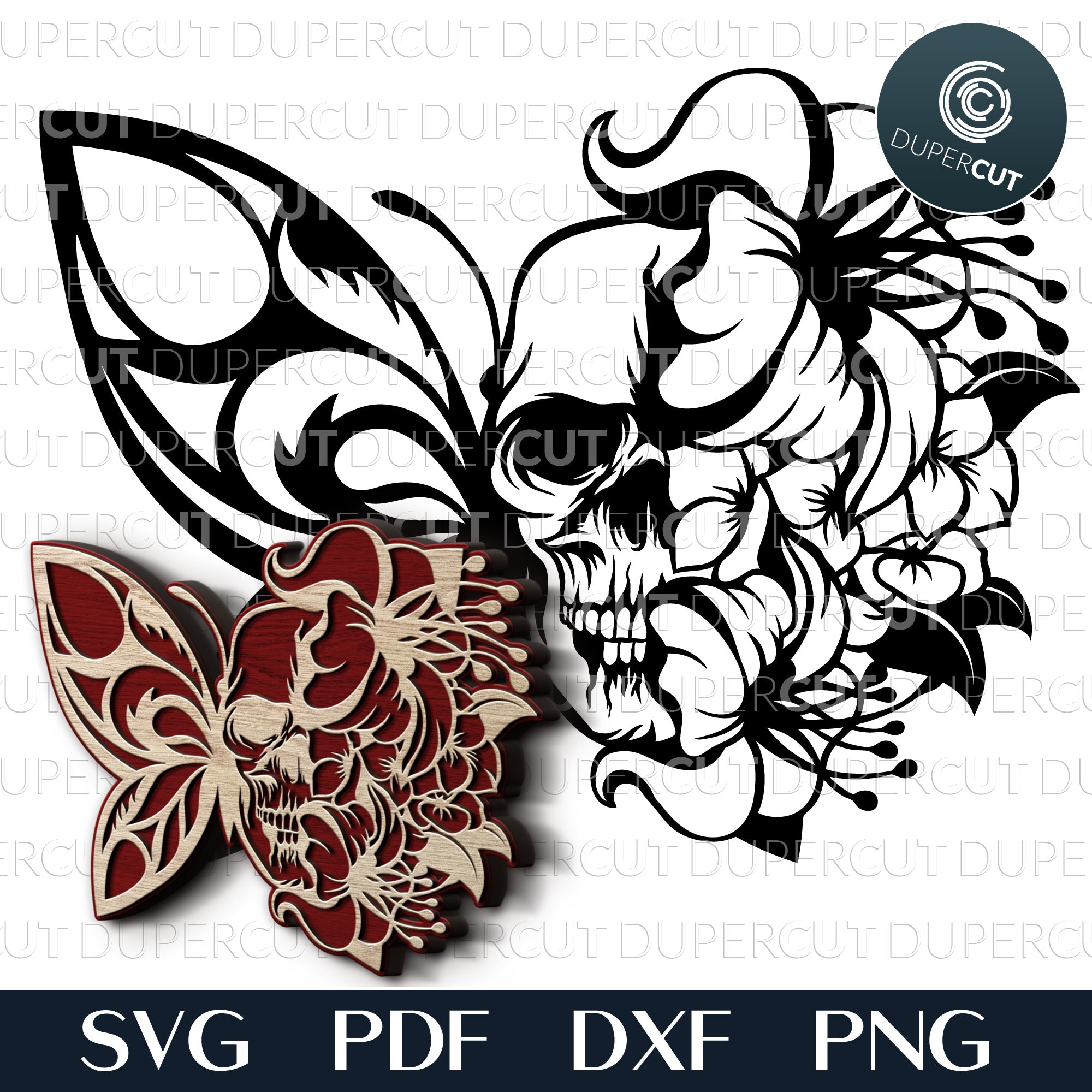 SUGAR SKULL WITH BUTTERFLY - SVG / PDF / DXF / PNG – DuperCut