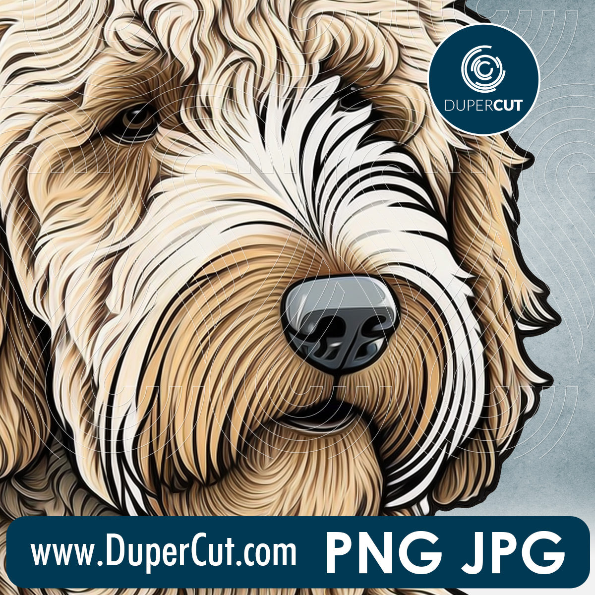 Golden Doodle dog breed high resolution template - JPG PNG sublimation files transparent background by www.DuperCut.com