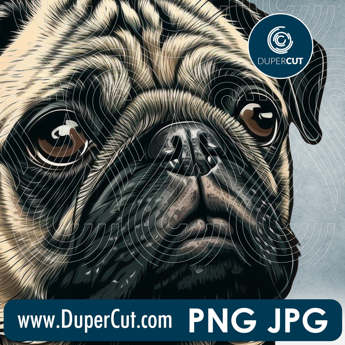 Pug dog breed high resolution template - JPG PNG sublimation files transparent background by www.DuperCut.com