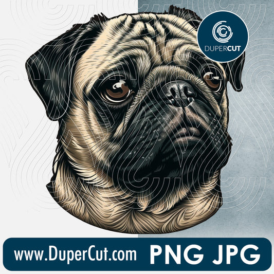 Pug dog breed high resolution template - JPG PNG sublimation files transparent background by www.DuperCut.com
