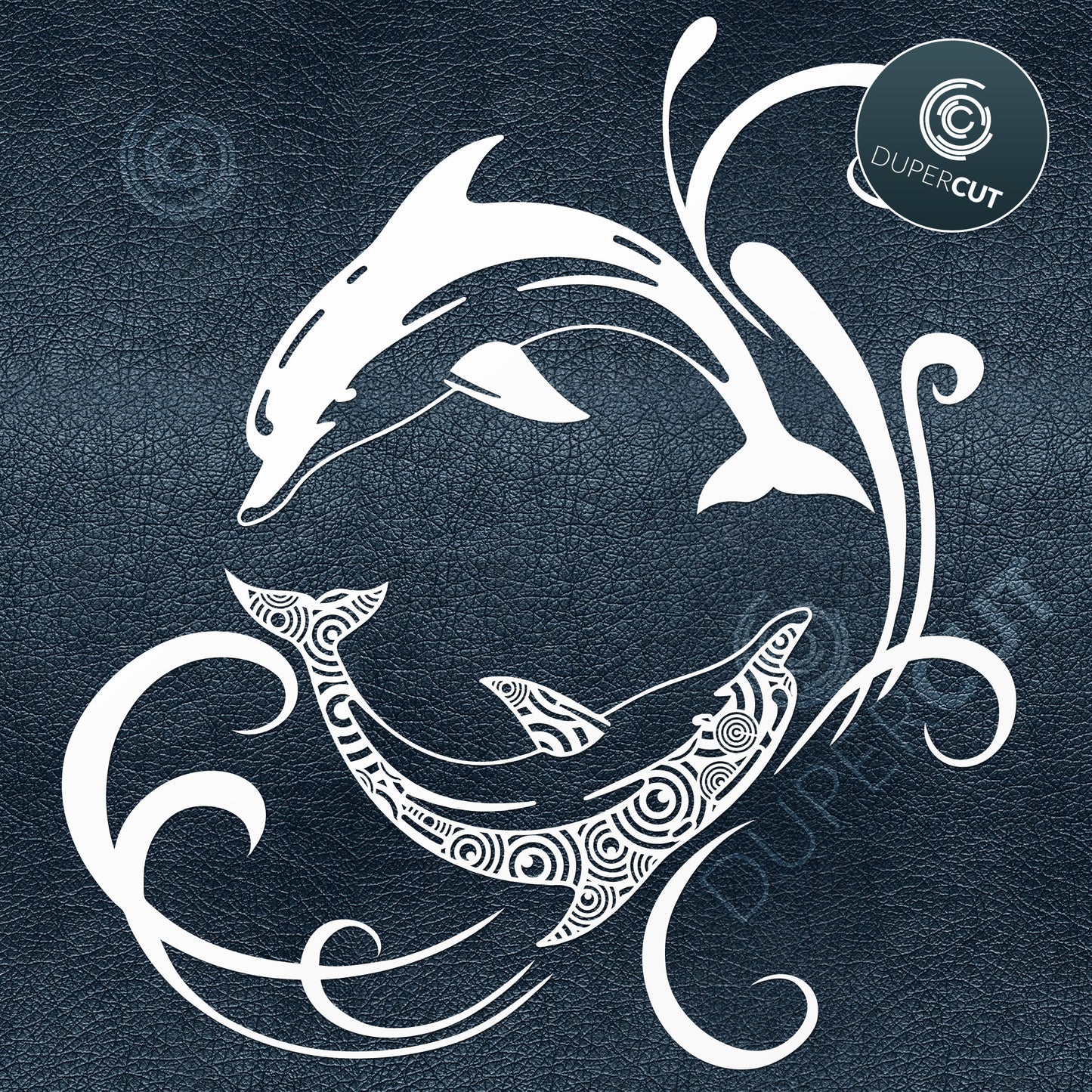 Paper cutting template - swimming decorative dolphins