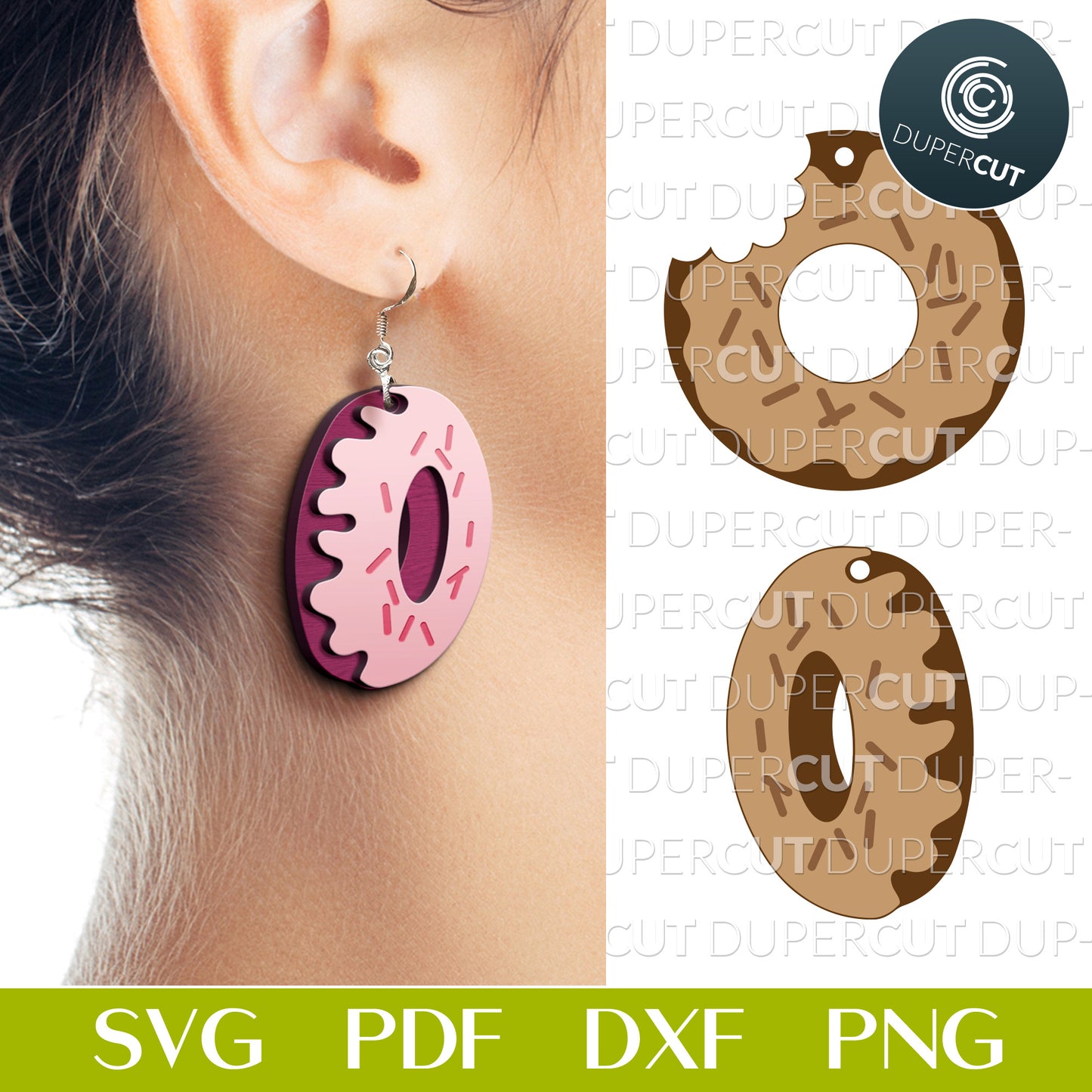 Side Donut earrings - SVG DXF laser cutting files template pattern for Glowforge, Cricut, Silhouette, CNC plasma machines by www.DuperCut.com