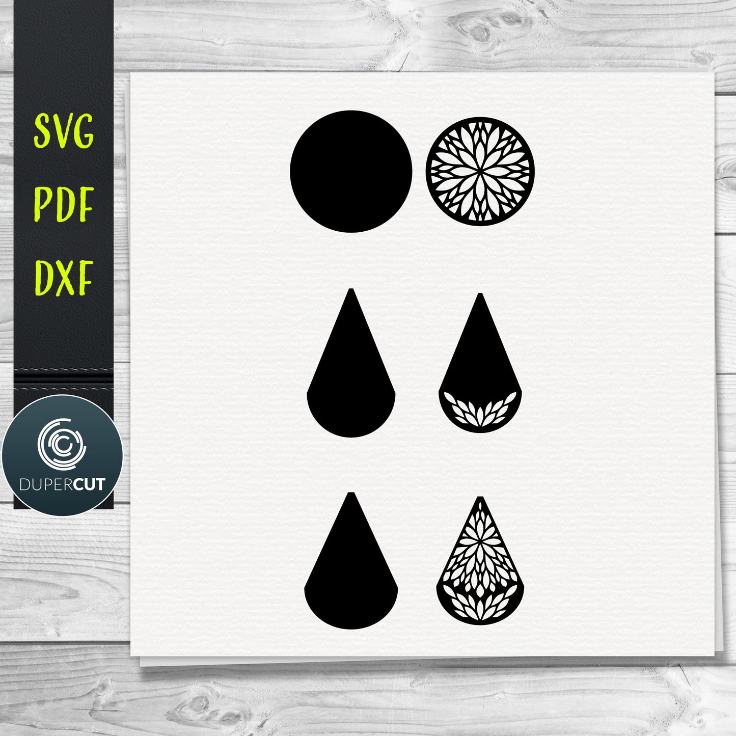 Simple shapes Filigree Leather Earrings SVG PDF DXF vector files. Jewellery making template for laser and cutting machines - Glowforge, Cricut, Silhouette Cameo.