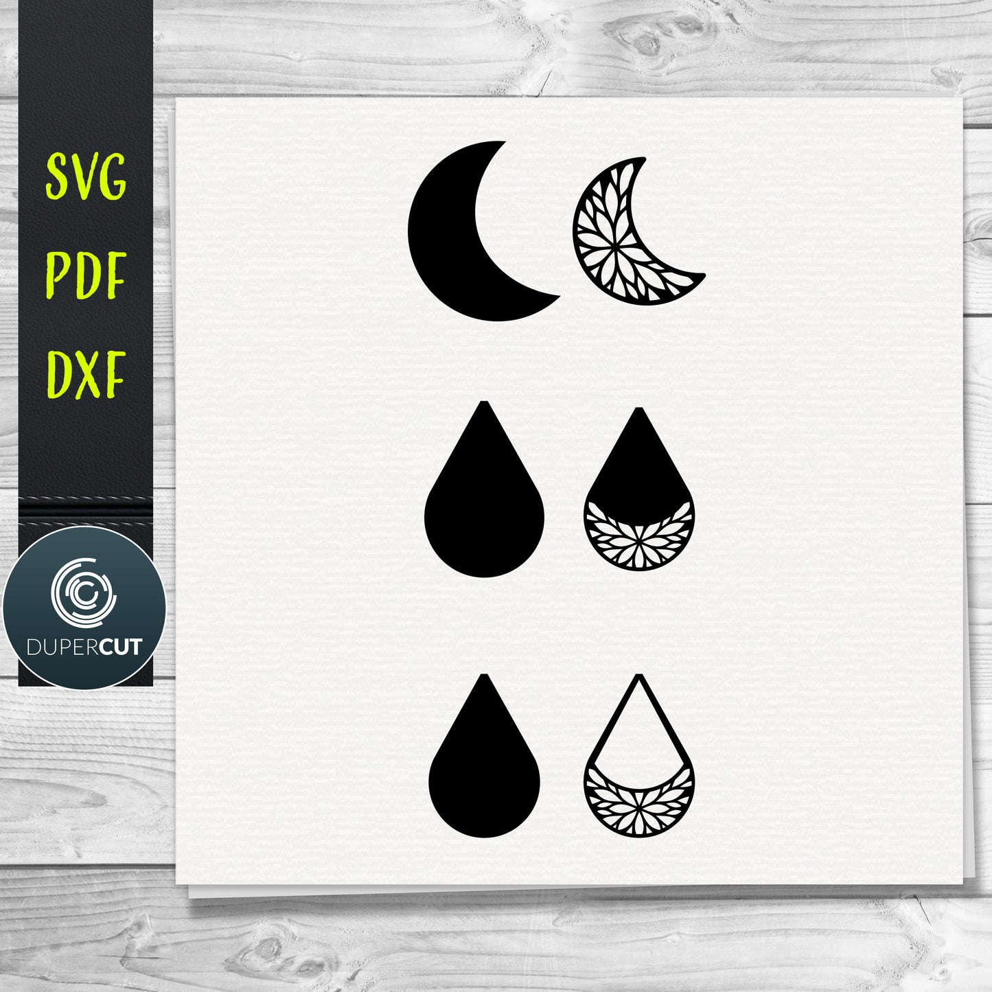 Mandala Moon Layered Leather Earrings SVG PDF DXF vector files. Jewellery making template for laser and cutting machines - Glowforge, Cricut, Silhouette Cameo.