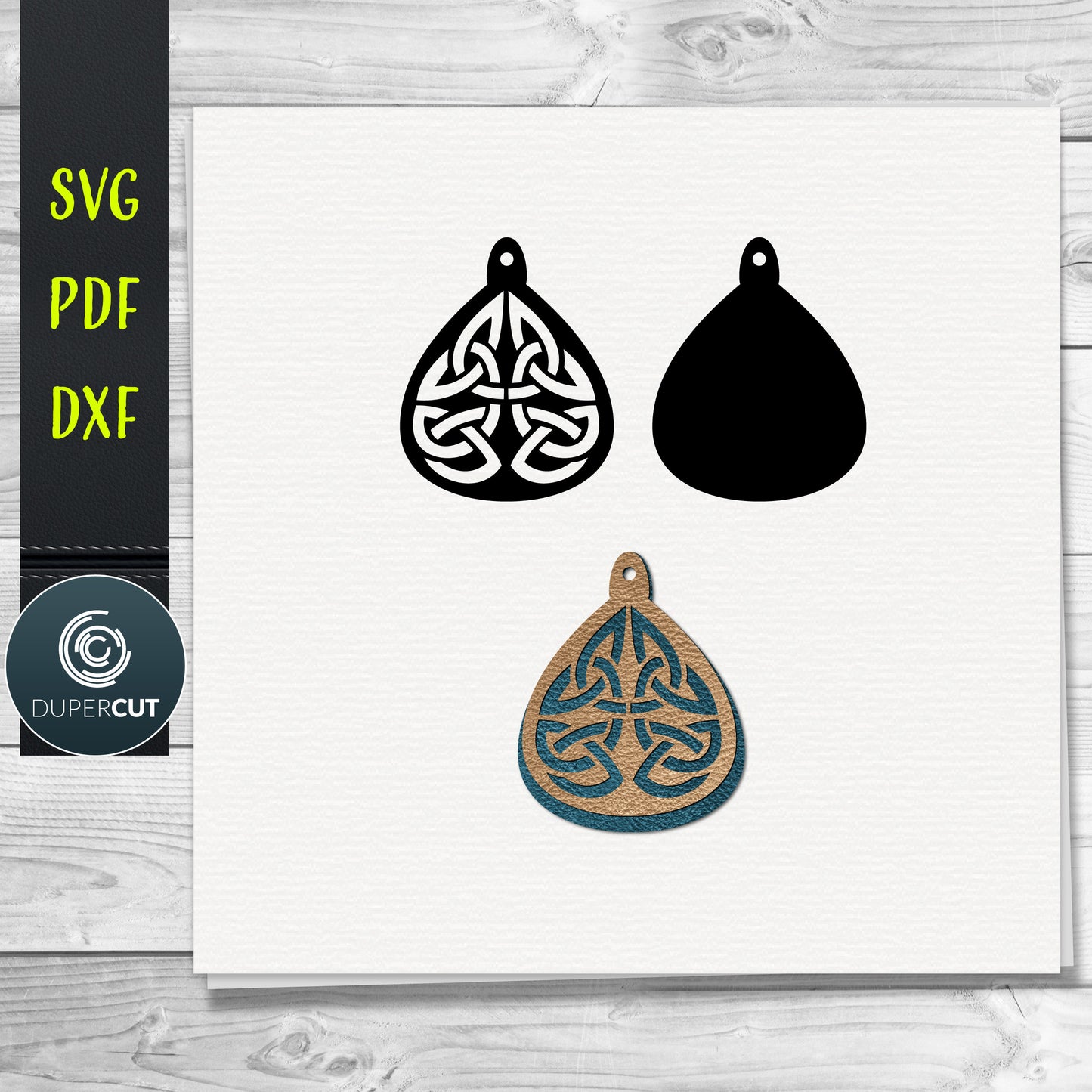 DIY Celtic knot irish Layered Leather Earrings SVG PDF DXF vector files. Jewellery making template for laser and cutting machines - Glowforge, Cricut, Silhouette Cameo.
