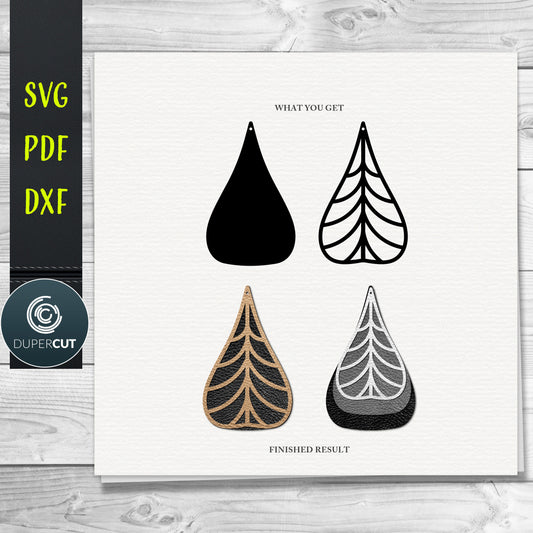 DIY geometric leaf Layered Leather Earrings SVG PDF DXF vector files. Jewellery making template for laser and cutting machines - Glowforge, Cricut, Silhouette Cameo.