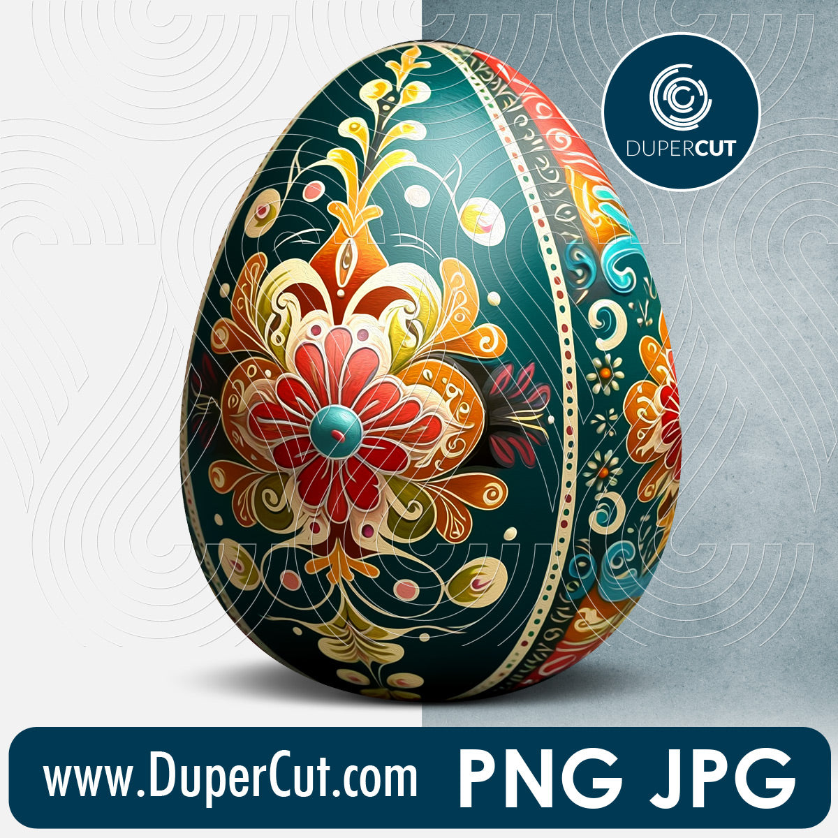 Colorful Easter egg pysanka - full color files for sublimation, print on demand, high resolution PNG JPG template transparent background by www.dupercut.com