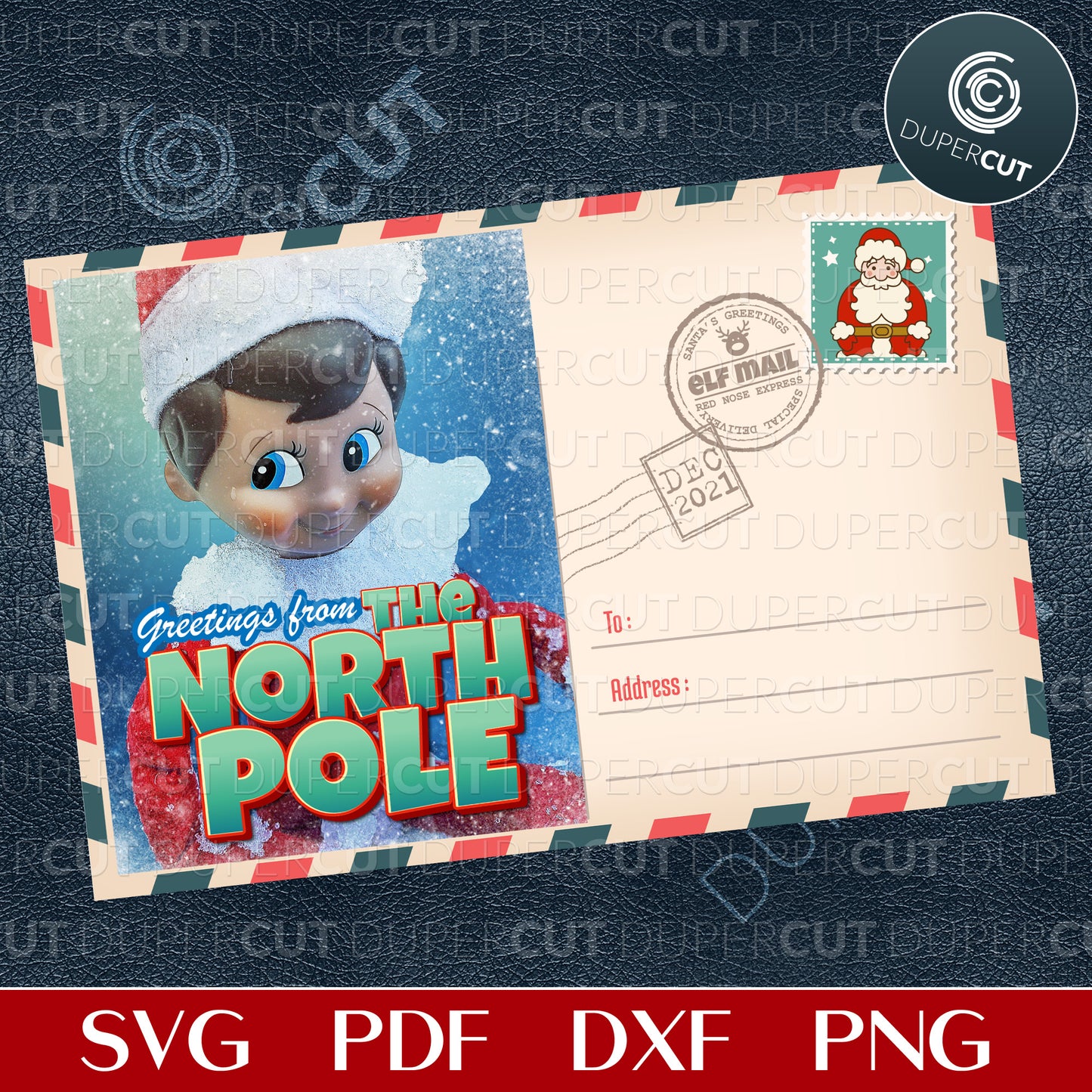 Elf on the shelf pre-arrival postcard - add custom text - greetings from the north pole. Printable files for sublimation or print.