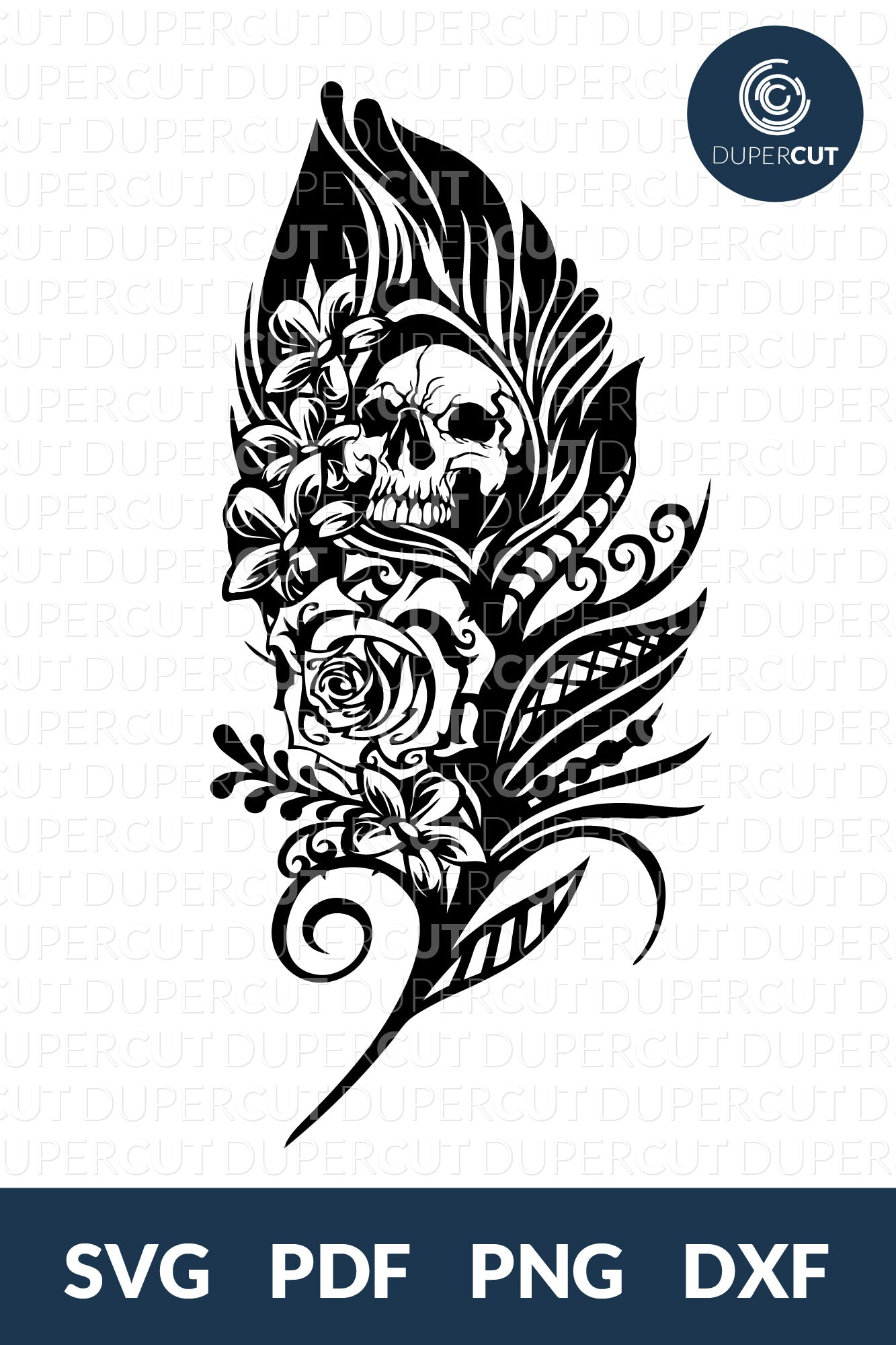 GOTHIC SKULL FEATHER - SVG / PDF / DXF / PNG