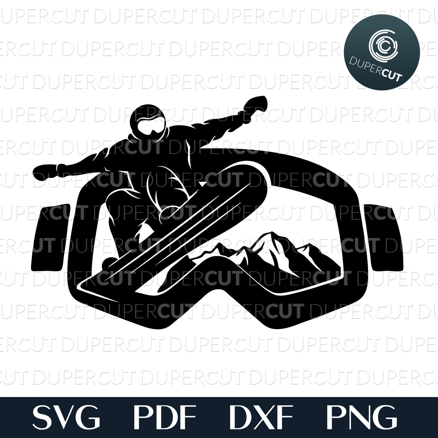 Snowboarder winter sports stencil, printable template - SVG DXF PNG files for Cricut, Glowforge, Silhouette Cameo, CNC Machines