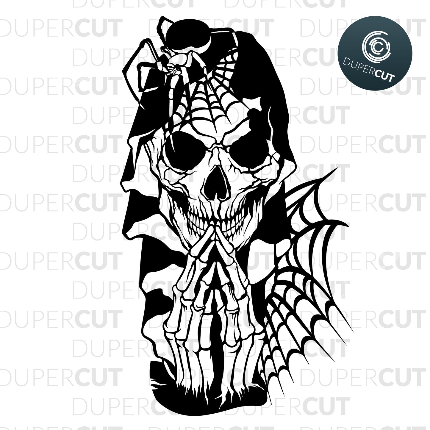 Paper Cutting Template - Grim Reaper Skull - Death Skeleton, steampunk skull SVG PNG DXF cutting files for Cricut, Glowforge, Silhouette cameo, laser engraving