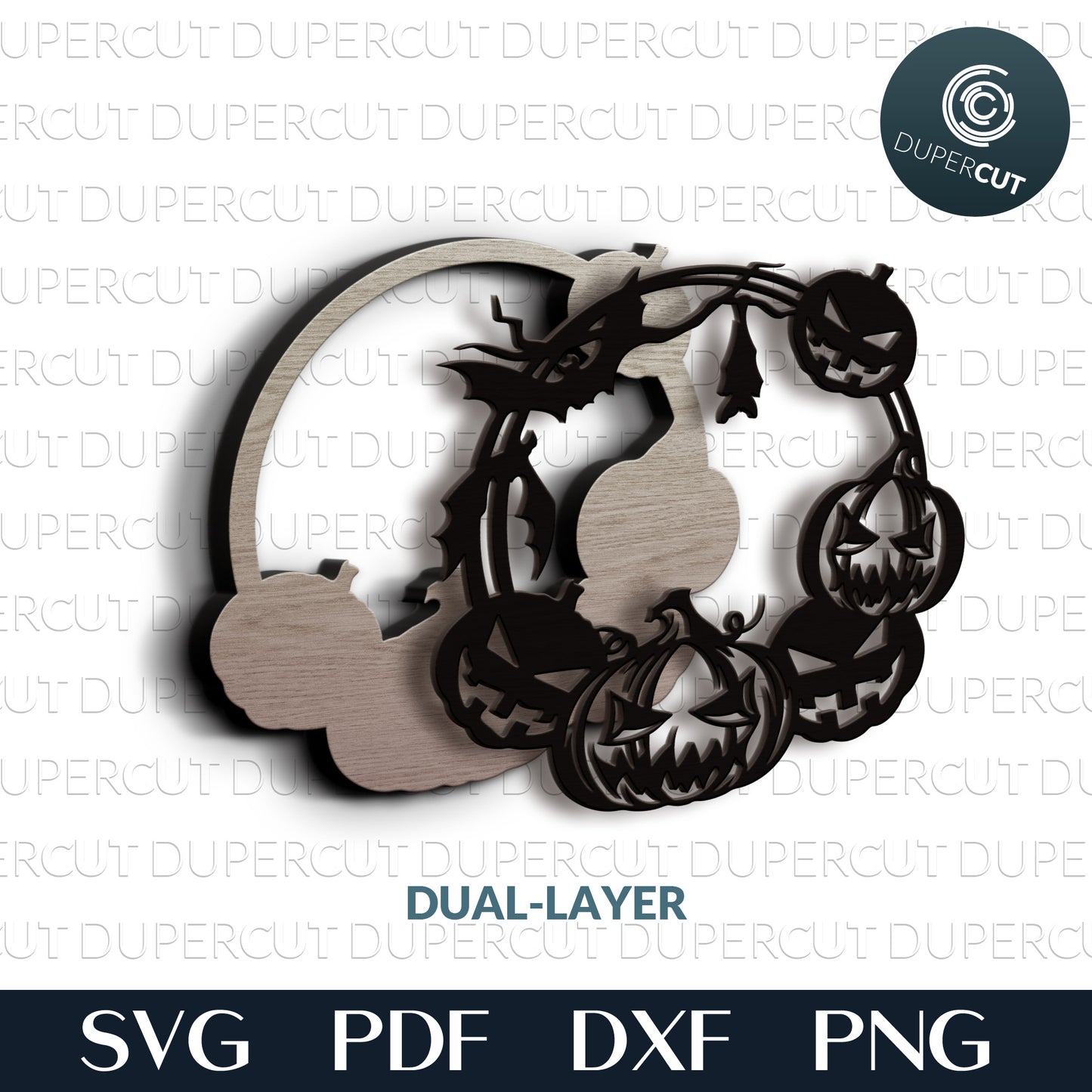 Halloween door hanger sign - Layered SVG PDF DXF vector files for Glowforge, Cricut, Silhouette, laser cutting machines