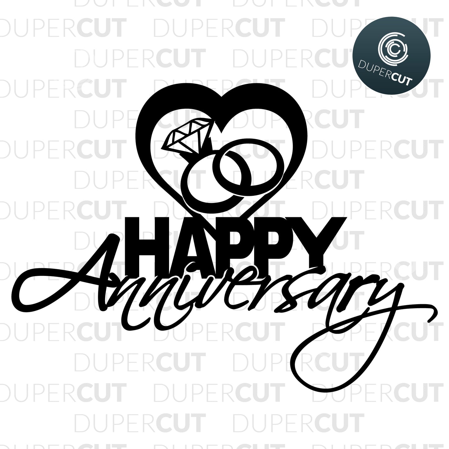 DIY Cake topper template - Happy Anniversary - Wedding clipart