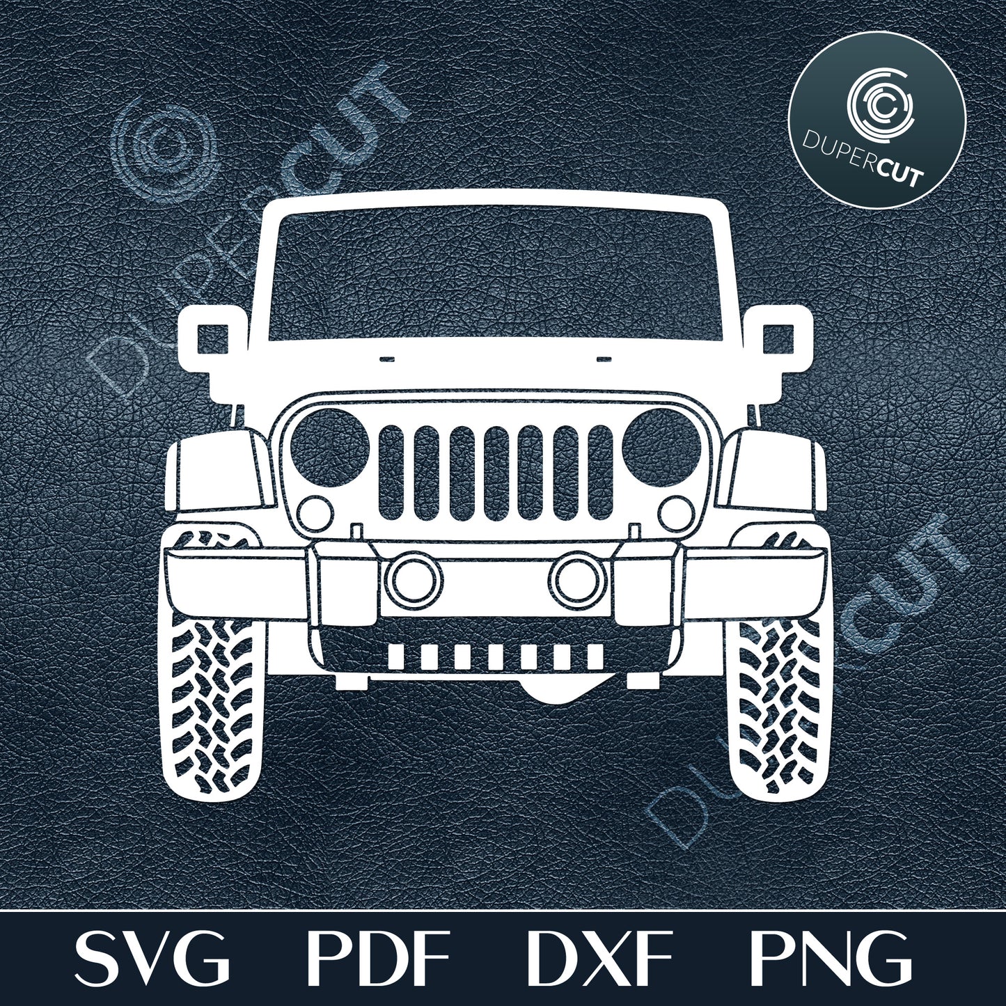 Cutting files. Detailed Jeep silhouette, front view. SVG PNG DXF files, use for cutting, stencils, crafting, printables