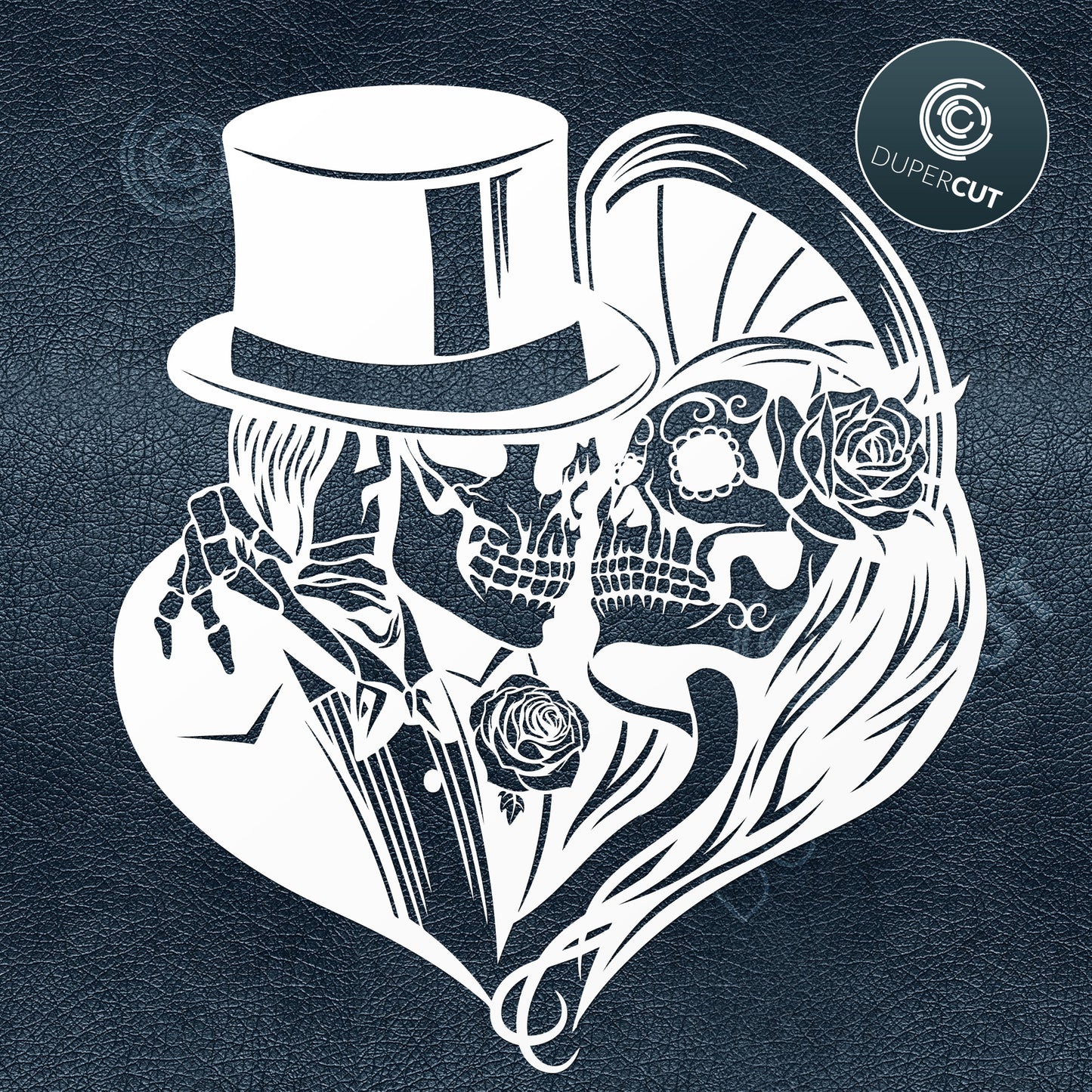 Paper cutting template - Skull couple - Sugar skulls kissing