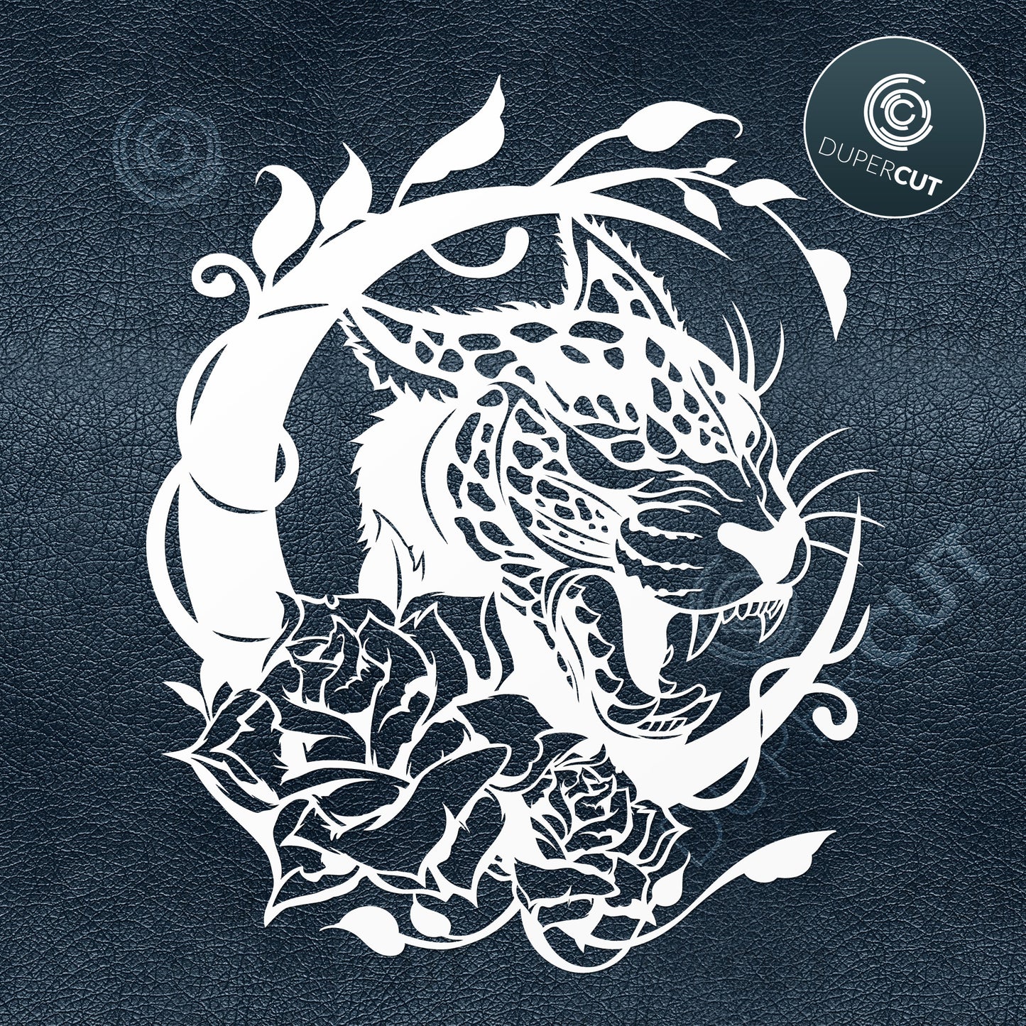 Tiger with rose silhouette illustration. SVG PNG DXF files Paper cutting template for personal or commercial use. Vinyl template cutting files for Cricut, Glowforge, Silhouette, CNC