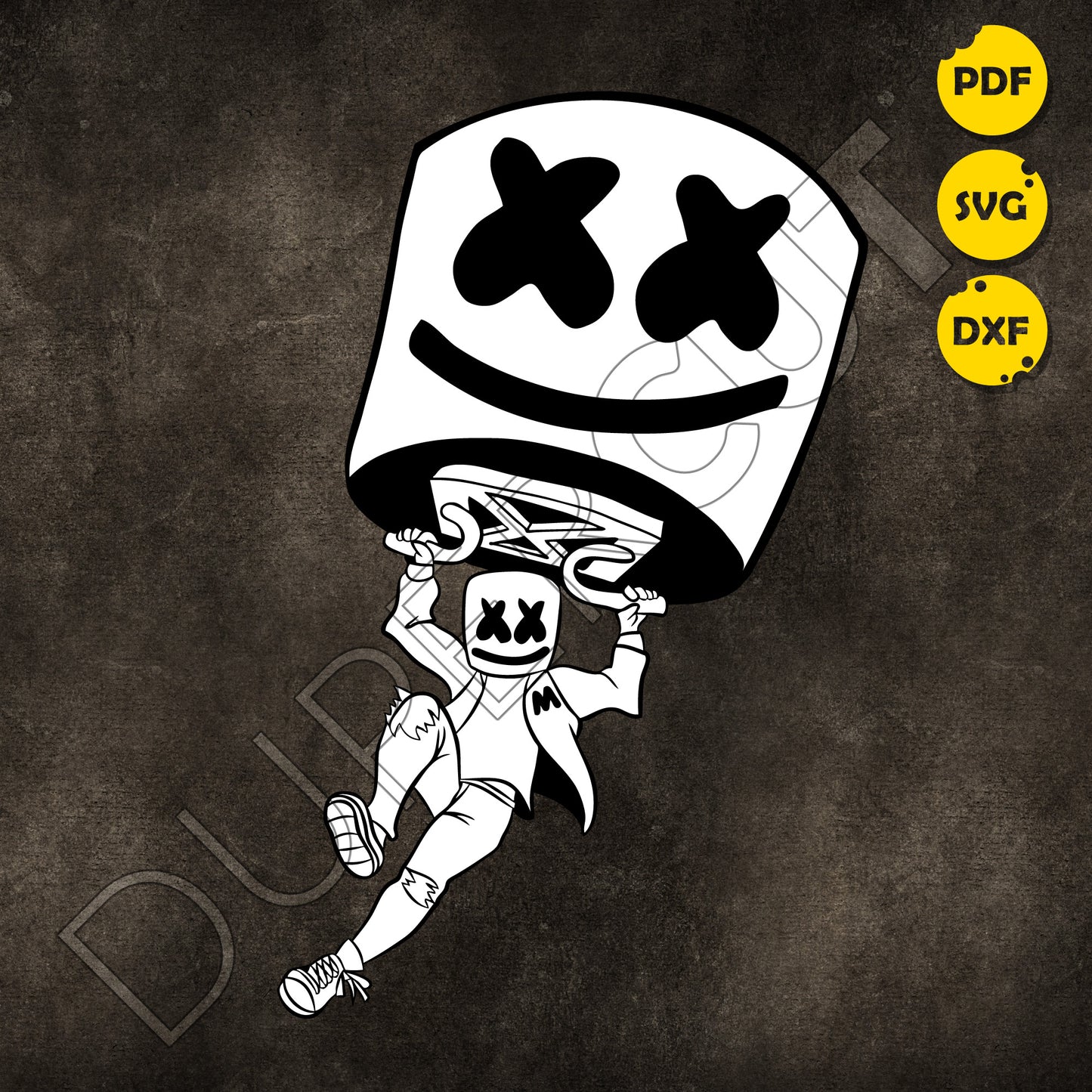 Fortnite Glider Marshmello DJ Illustration, fan art custom design. Printable SVG PNG files. For Birthday party, crafting, print and cut.