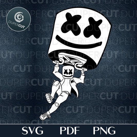 Marshmello DJ with parachute Illustration, fan art custom design. Printable SVG PNG files. For Birthday party, crafting, print and cut.