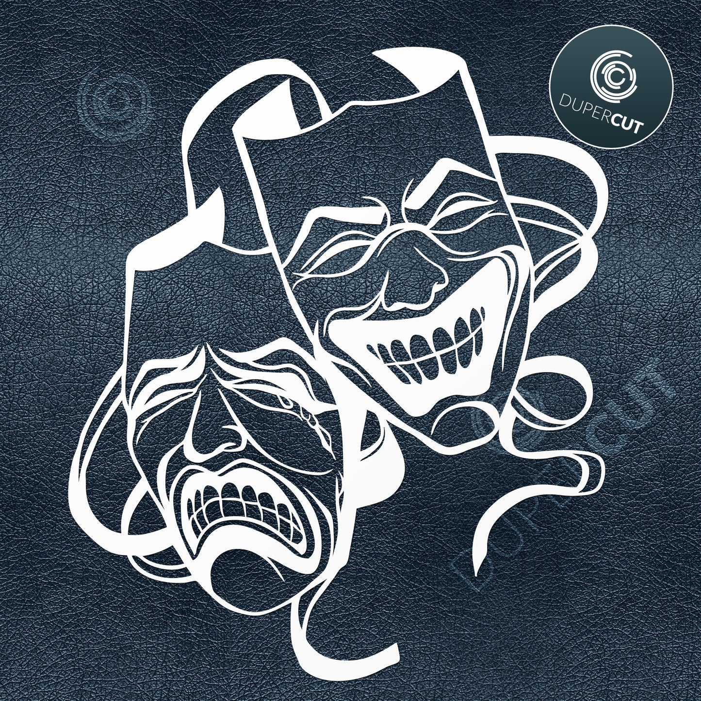 Comedy tragedy theater masks silhouette, cutting template - SVG DXF PNG files for Cricut, Glowforge, Silhouette Cameo, CNC Machines