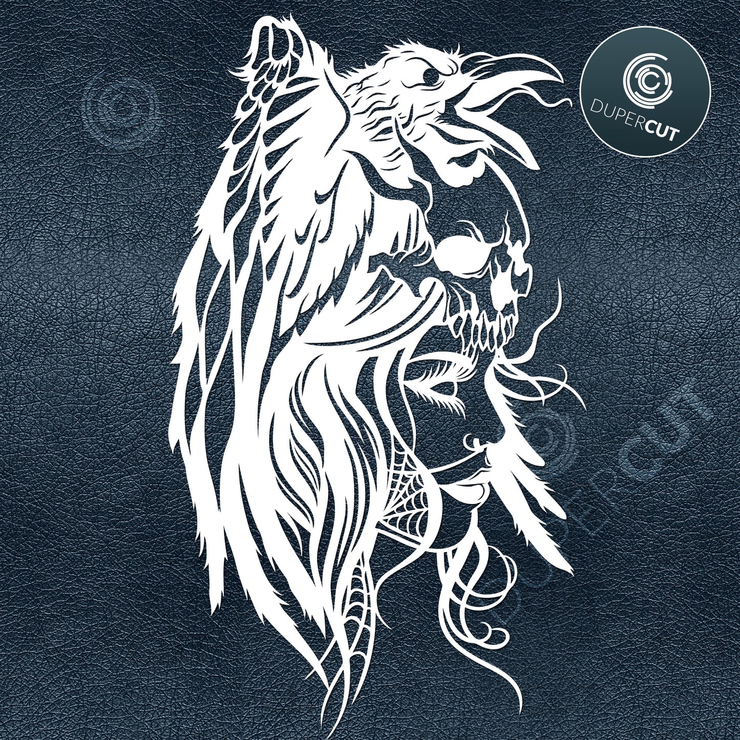 Morrigan with raven and skull, gothic design. SVG JPEG DXF files. Template for paper cutting, laser, print on demand. For use with Cricut, Glowforge, Silhouette Cameo, CNC machines. Personal or commercial license.