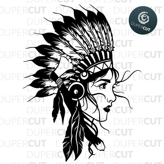 Papercutting Template - Native American Girl in Headdress