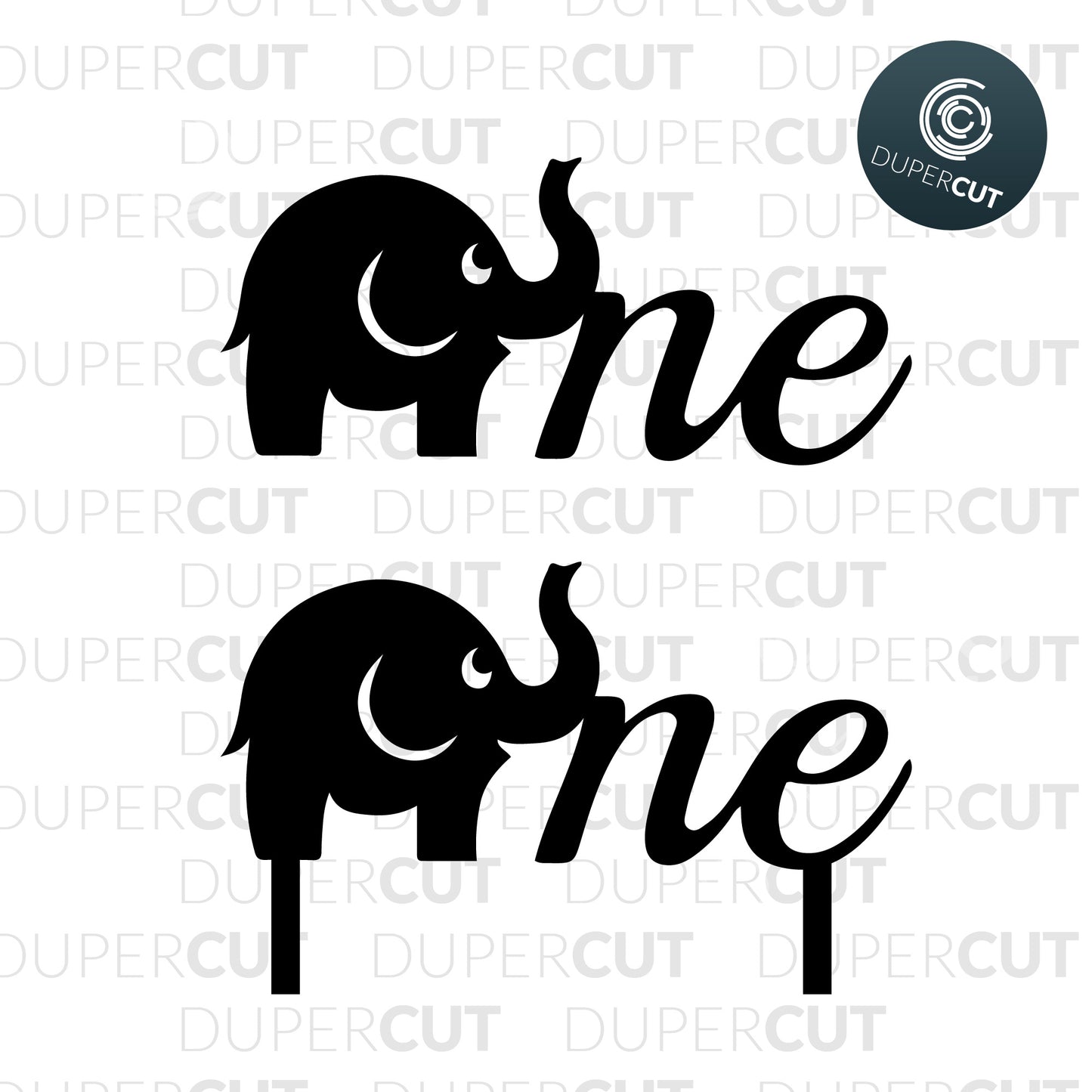 ONE - SVG, DXF, PNG files for DIY Cake topper with baby elephant for first birthday. Printable, for Cricut, Silhouette Cameo, Glowforge, CNC machines.