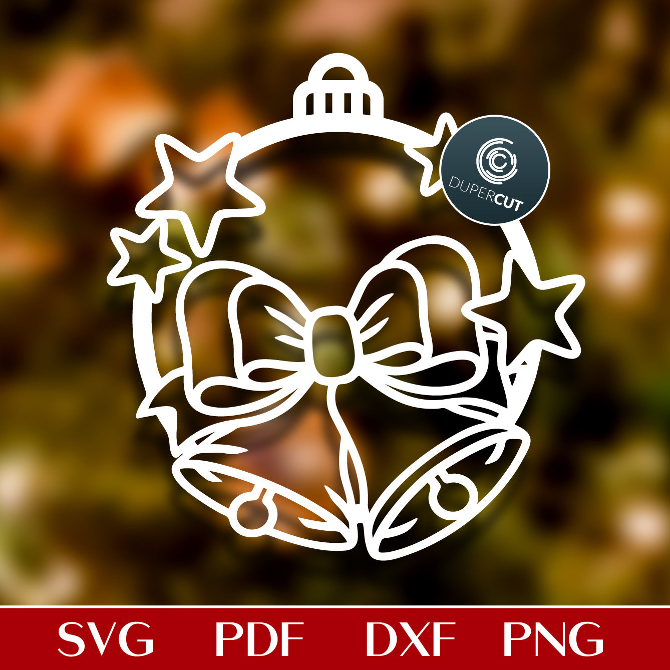 Christmas Bells and stars ornament - paper cutting template - SVG DXF PDF vector files for laser engraving and cutting, Glowforge, Cricut, Silhouette Cameo