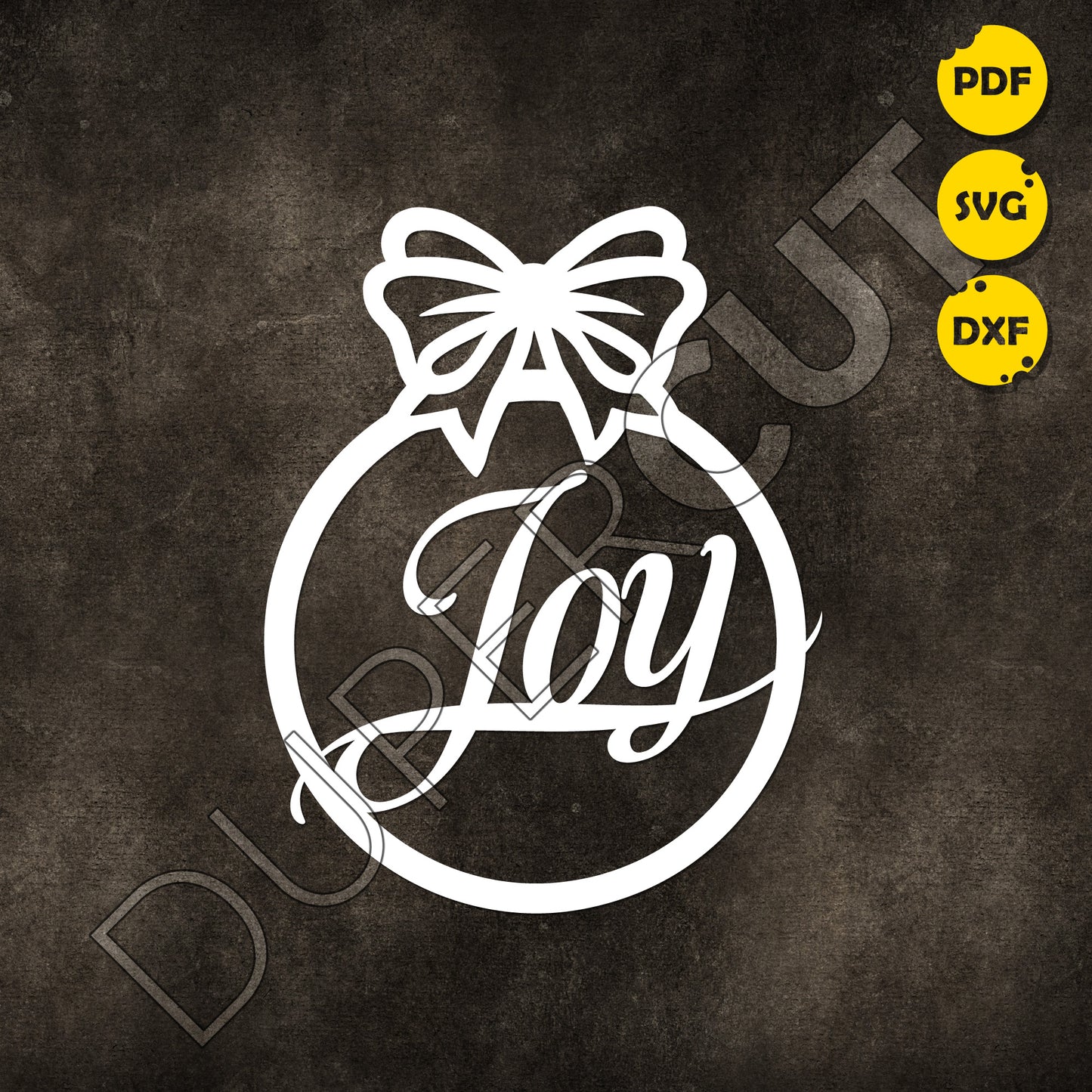 Christmas ornament with word Joy. Simple design for beginners.Papercutting template for commercial use. SVG files for Silhouette Cameo, Cricut, Glowforge, DXF for CNC, laser cutting, print on demand