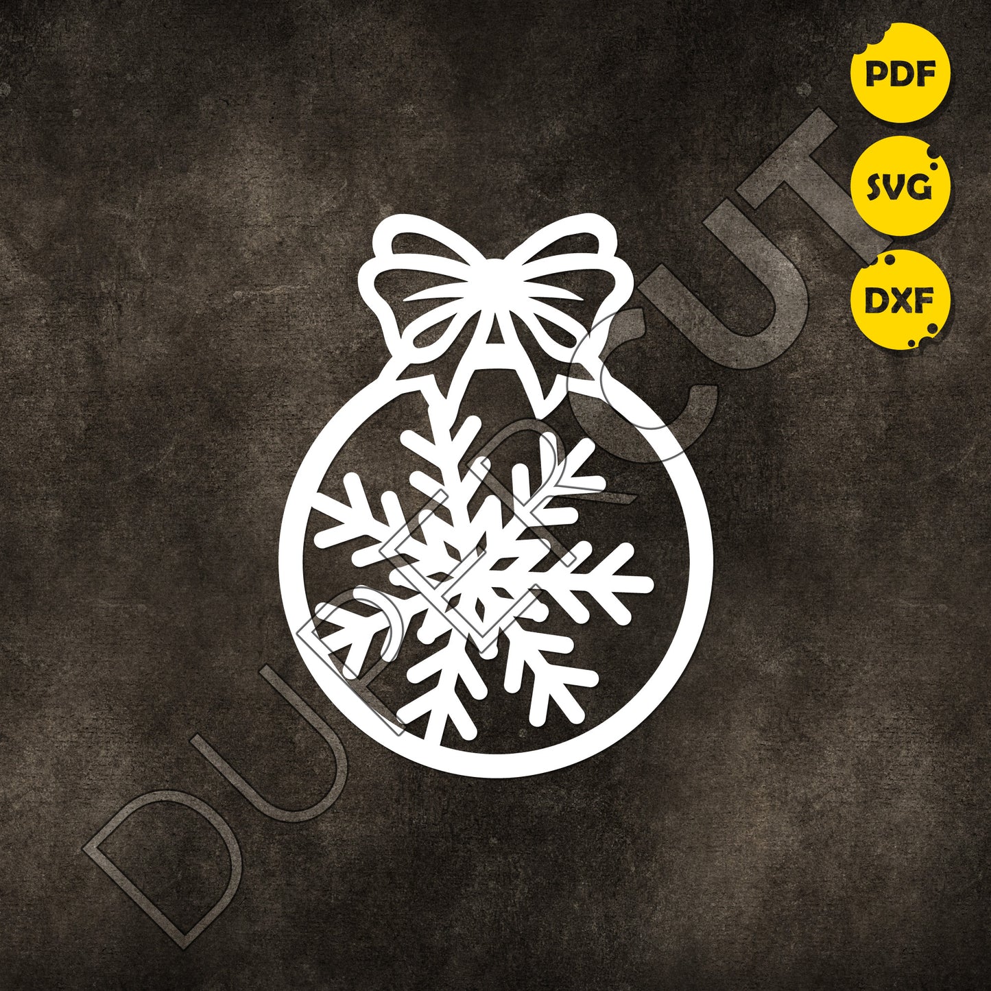 Snowflake bow Christmas ornament, easy cutting for scroll saw template - SVG DXF PNG files for Cricut, Glowforge, Silhouette Cameo, CNC Machines