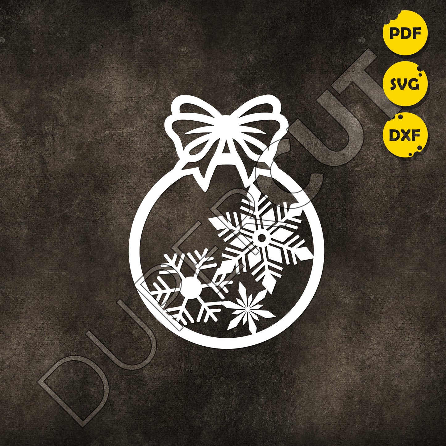 Snowflake Christmas tree ornament, simple scroll saw template - SVG DXF PNG files for Cricut, Glowforge, Silhouette Cameo, CNC Machines